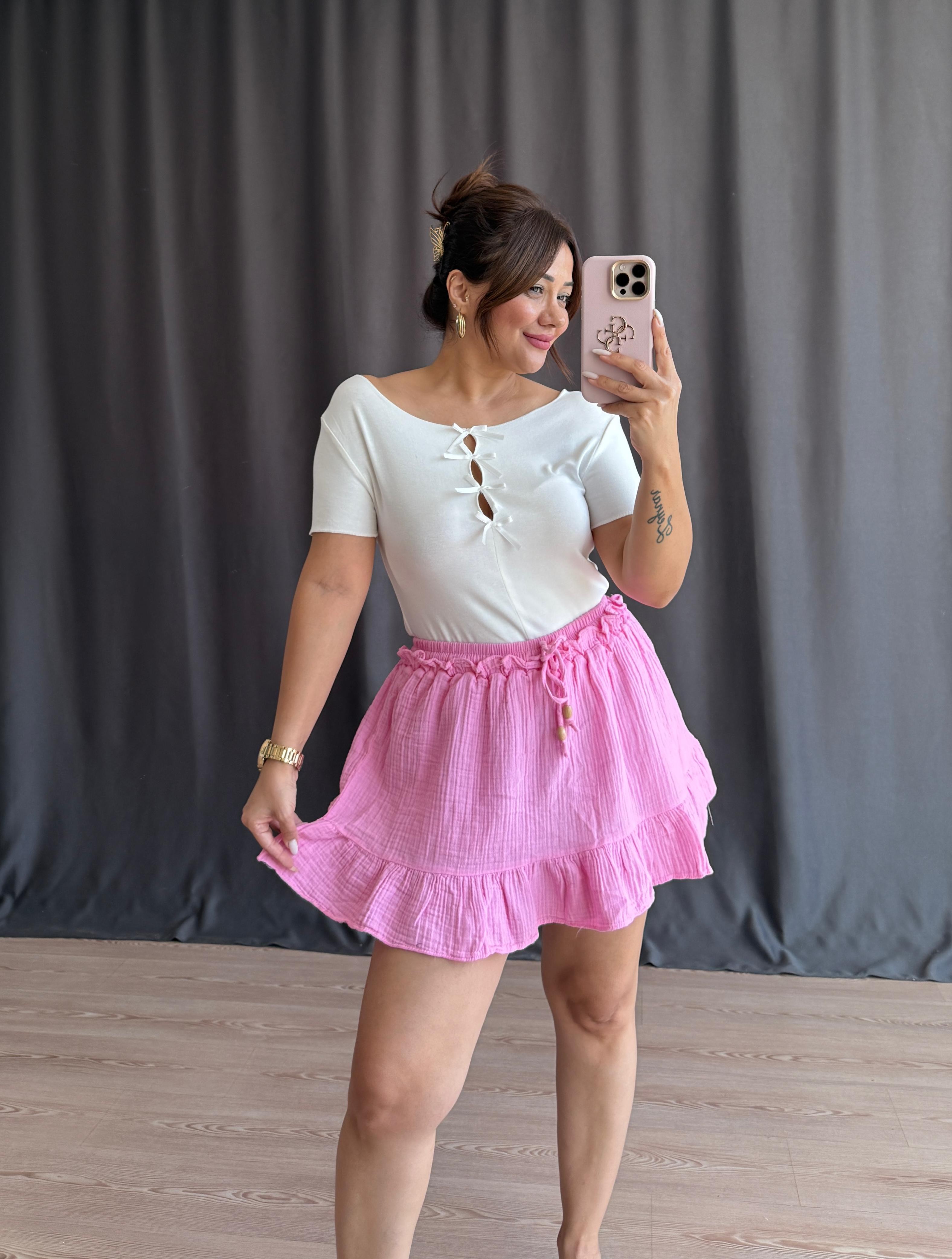 müslin şortlu etek - PEMBE