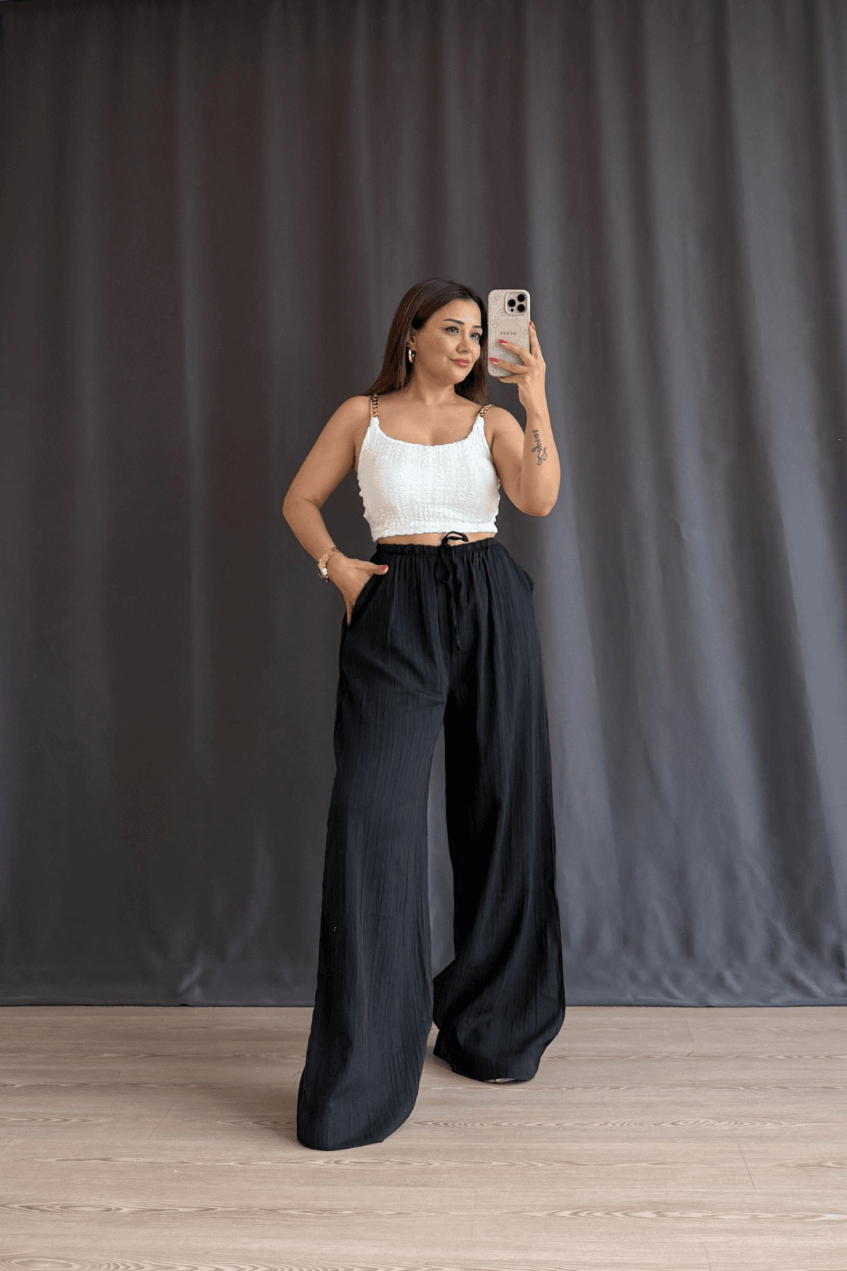 Linen Palazzo Pantolon  - SİYAH