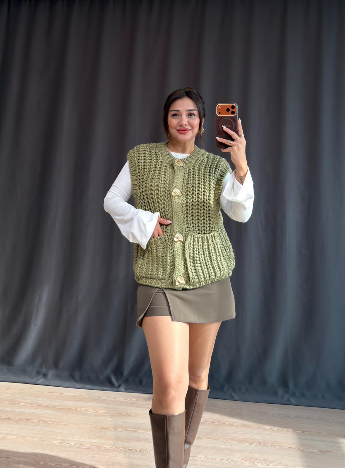 CEPLİ SELANİK YELEK - SU YEŞİLİ