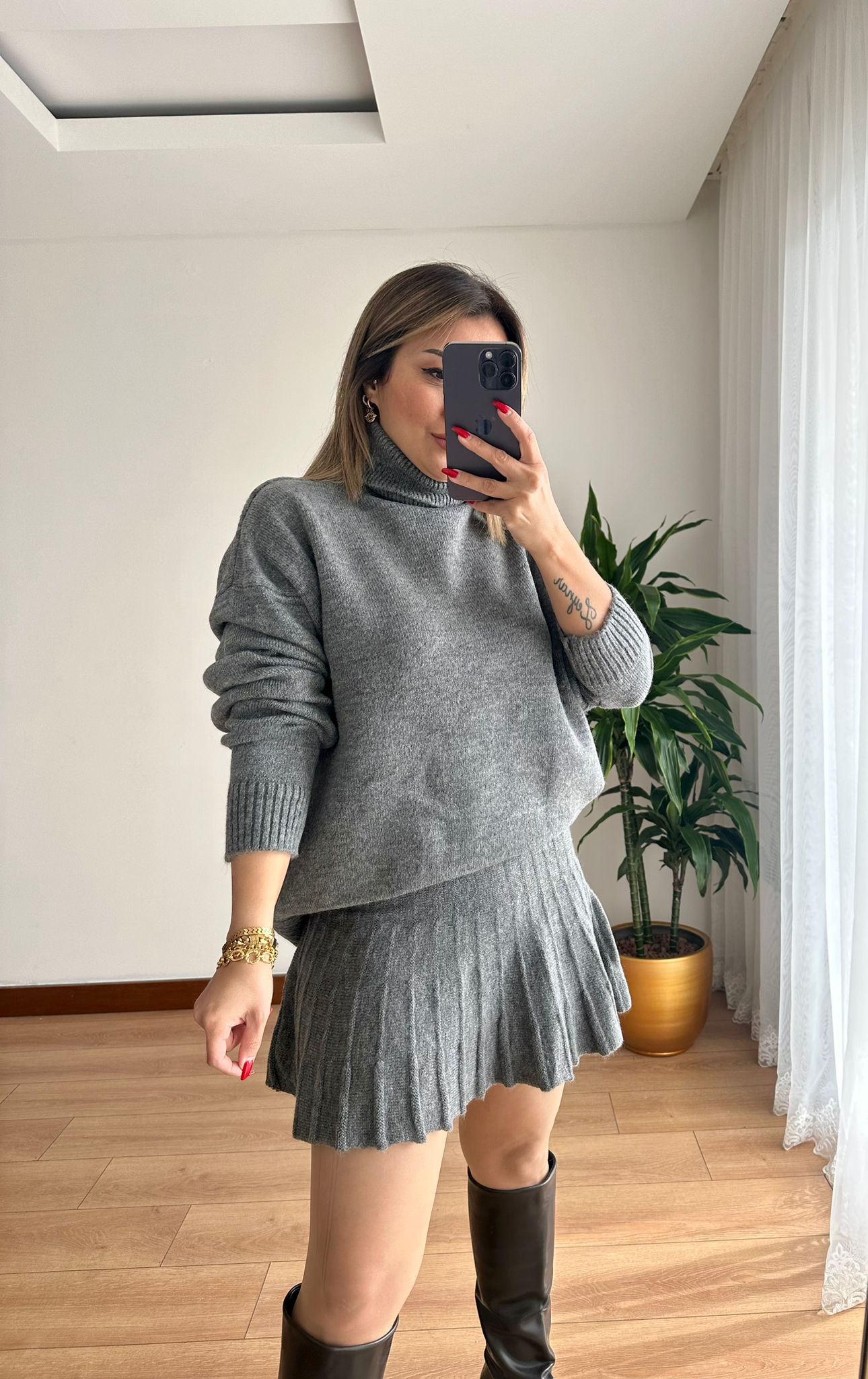 TRİKO ETEK TAKIM • GRİ