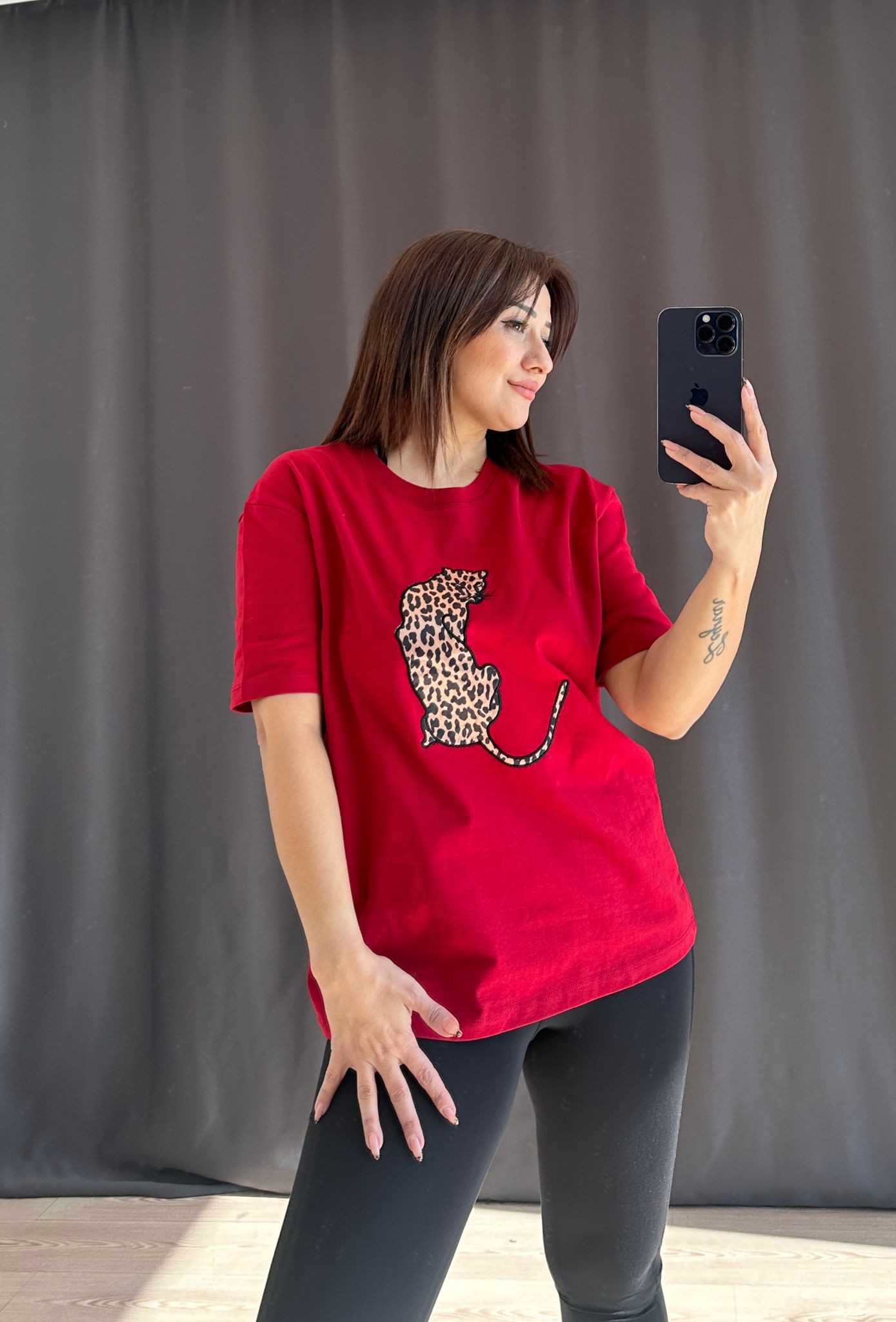 Leopar Basic T-Shirt - KIRMIZI