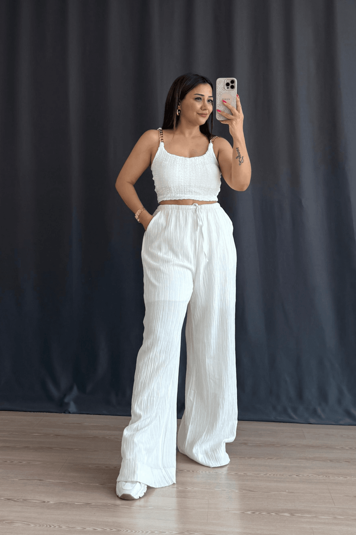 Linen Palazzo Pantolon  - BEYAZ