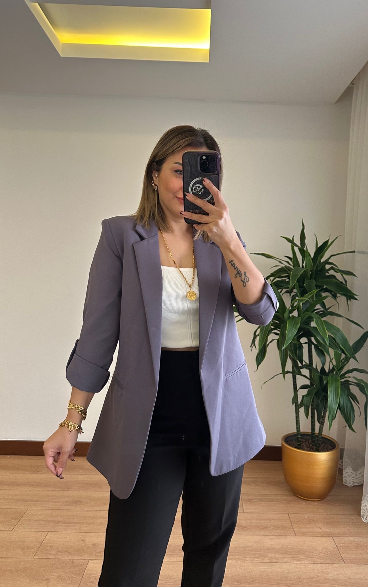 BLAZER KOLU KATLI CEKET • MOR 