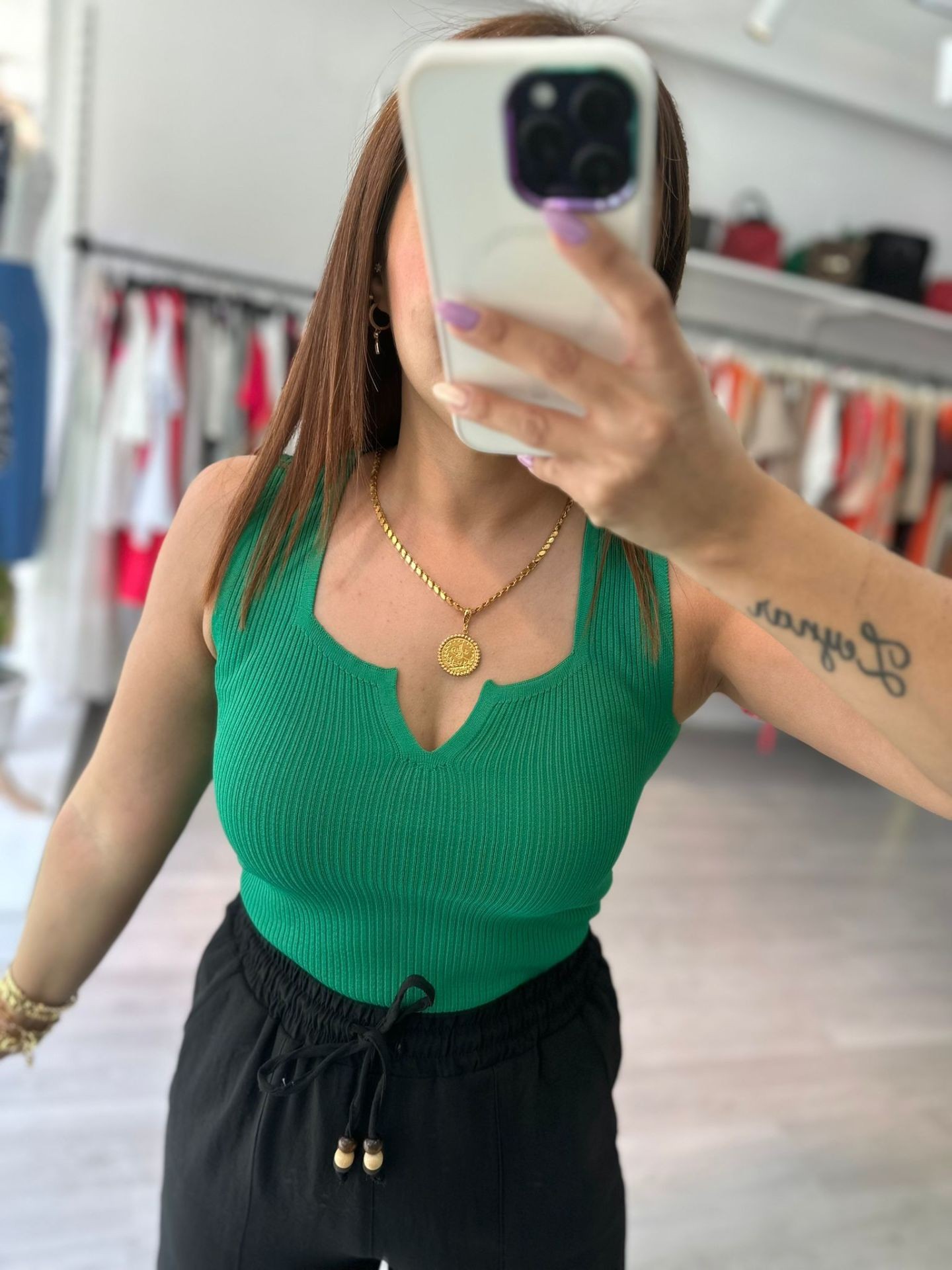 V Detay Triko Body Yeşil