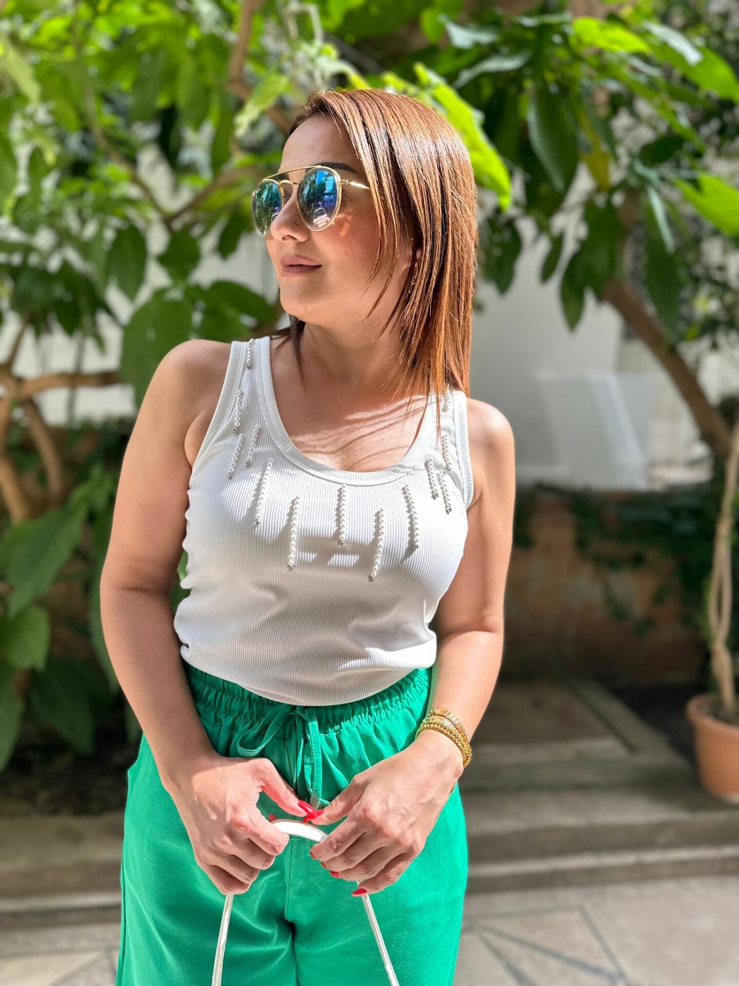 Toli Taşlı Askılı Bluz  Beyaz