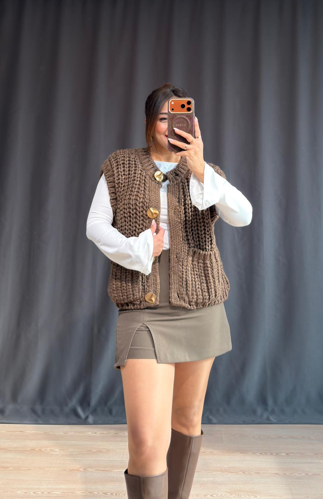 CEPLİ SELANİK YELEK - KAHVERENGİ