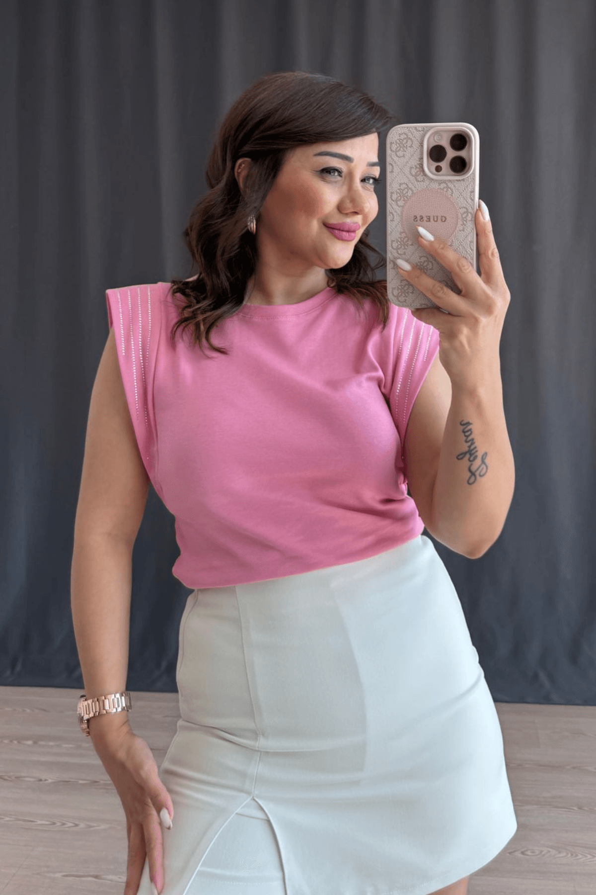 Lumira Taş Detaylı Bluz - PEMBE