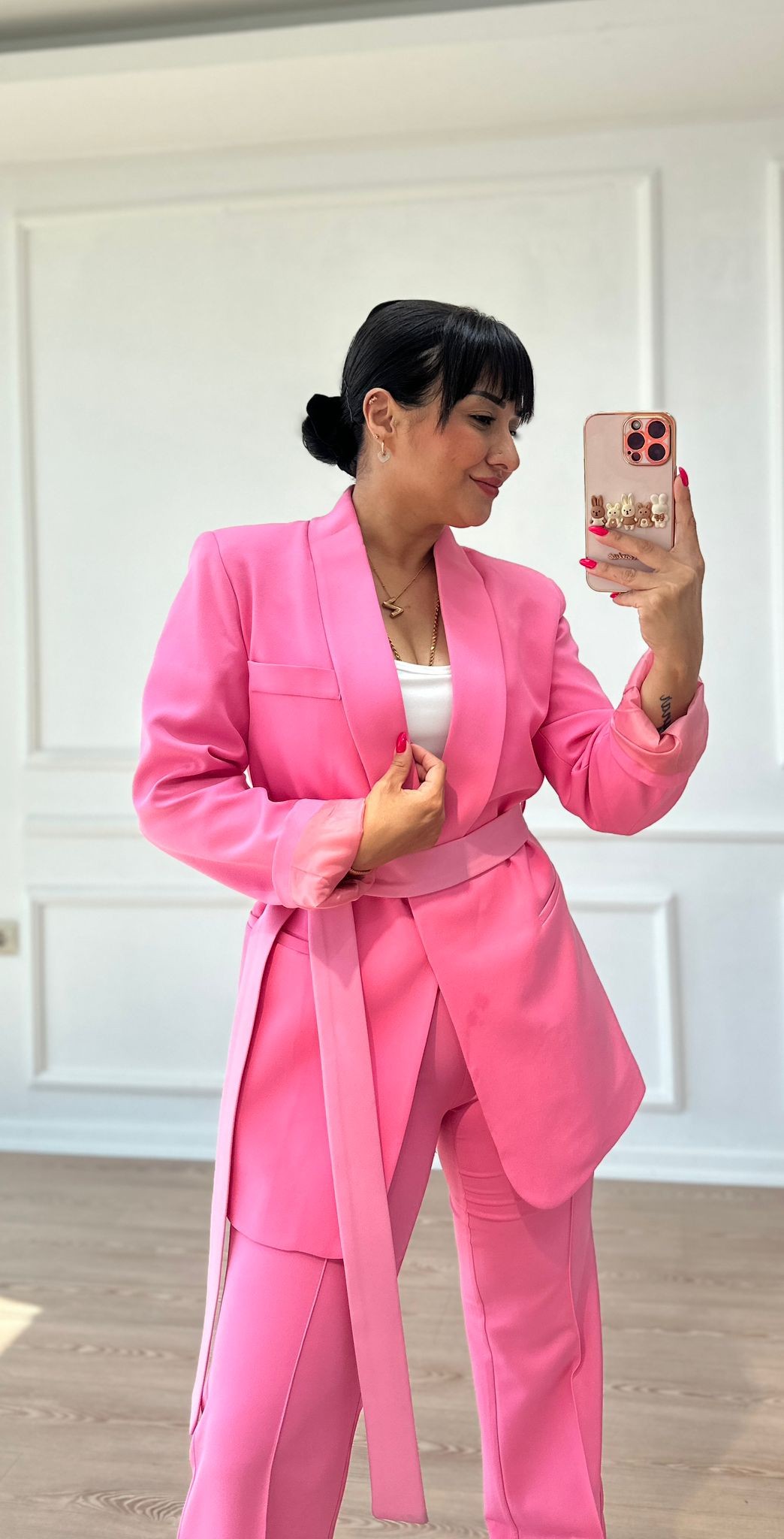 KUŞAKLI BLAZER TAKIM • PEMBE