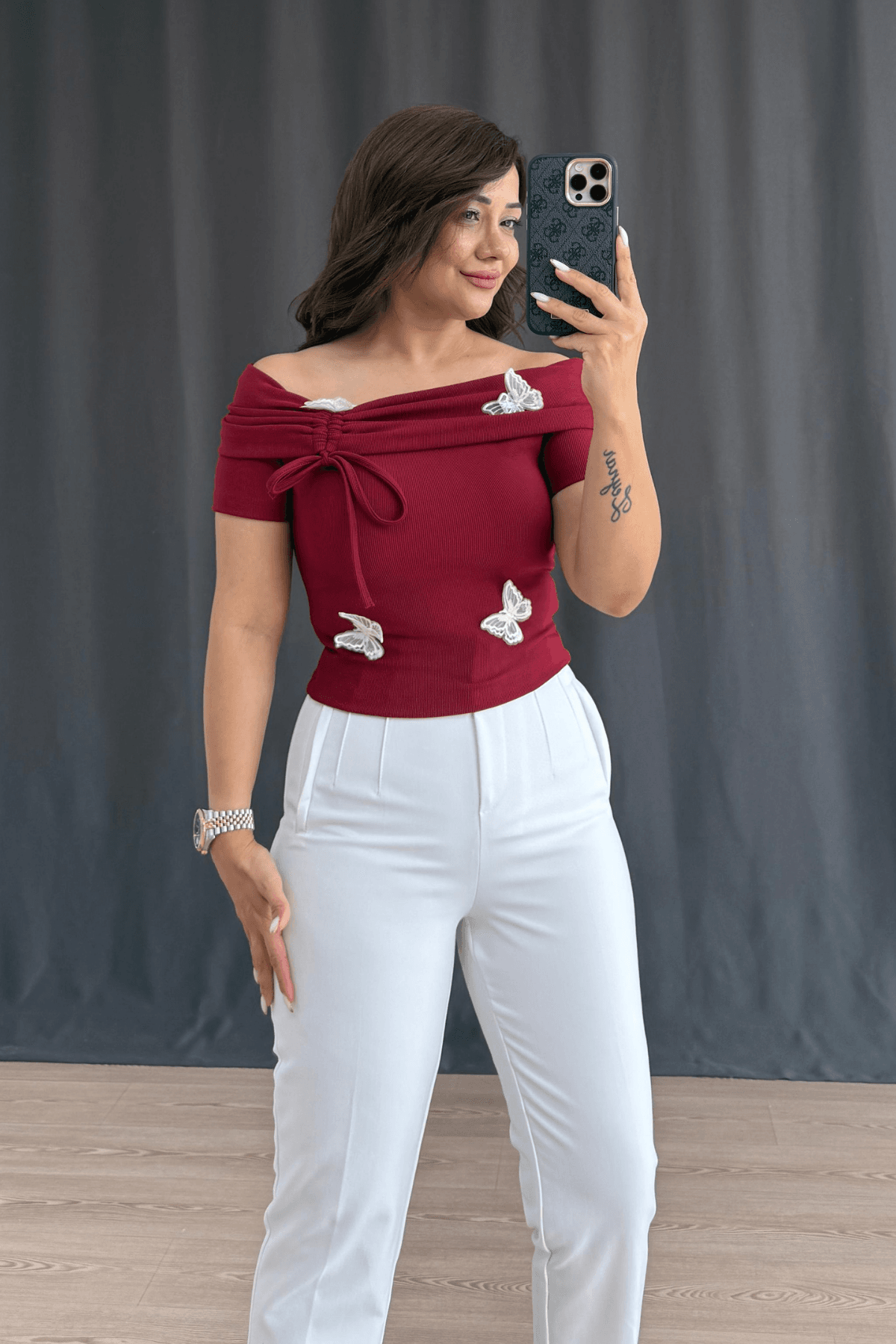 Madonna Kelebek Detaylı Bluz - BORDO