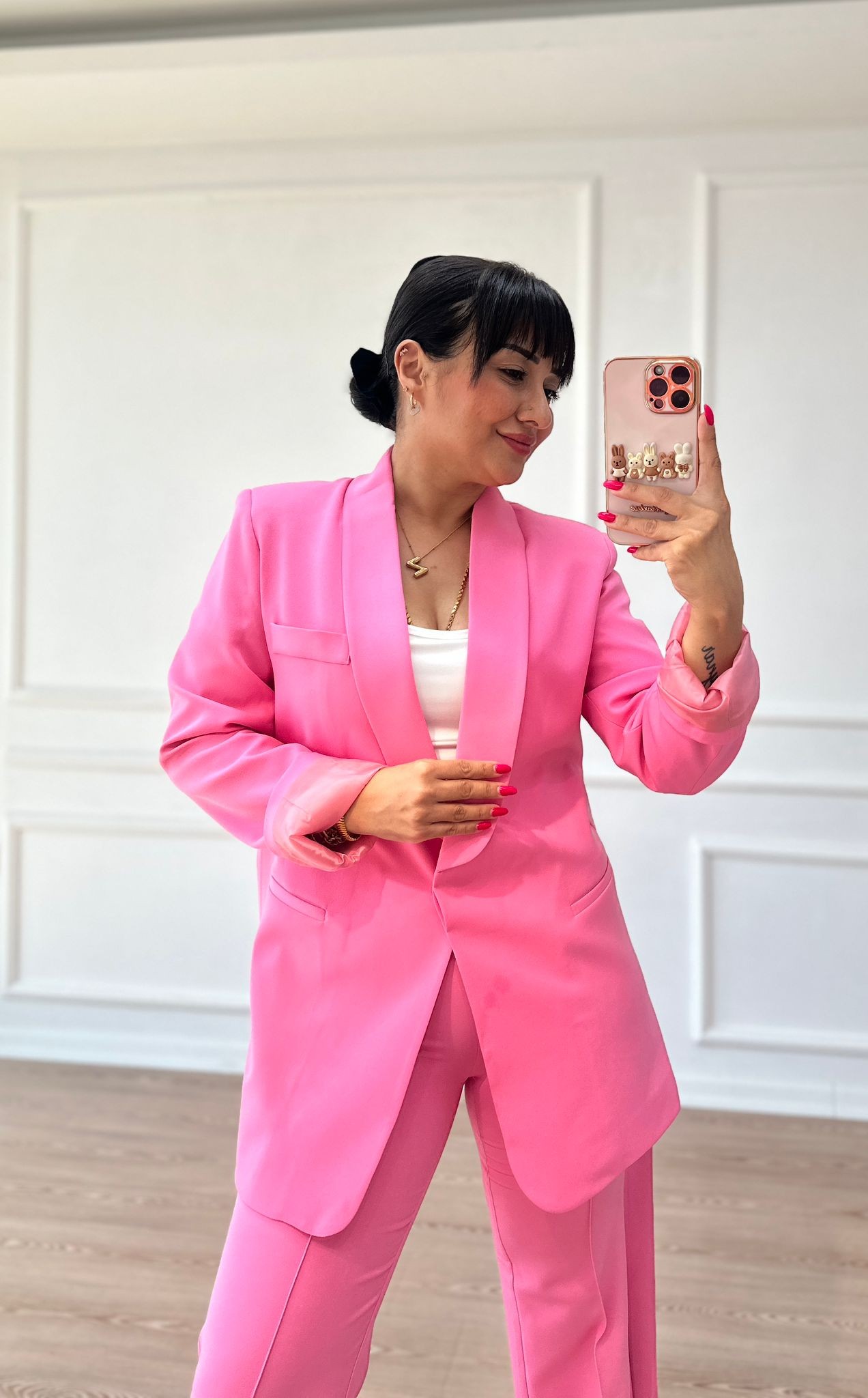 KUŞAKLI BLAZER TAKIM • PEMBE