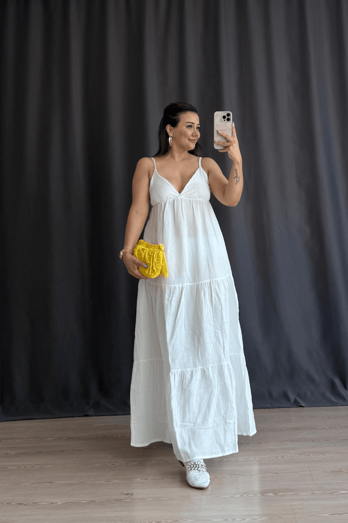 Kaylee Müslin Elbise - BEYAZ
