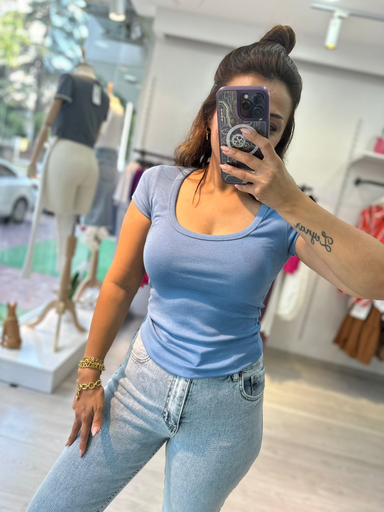U Yaka Basic Açık Mavi