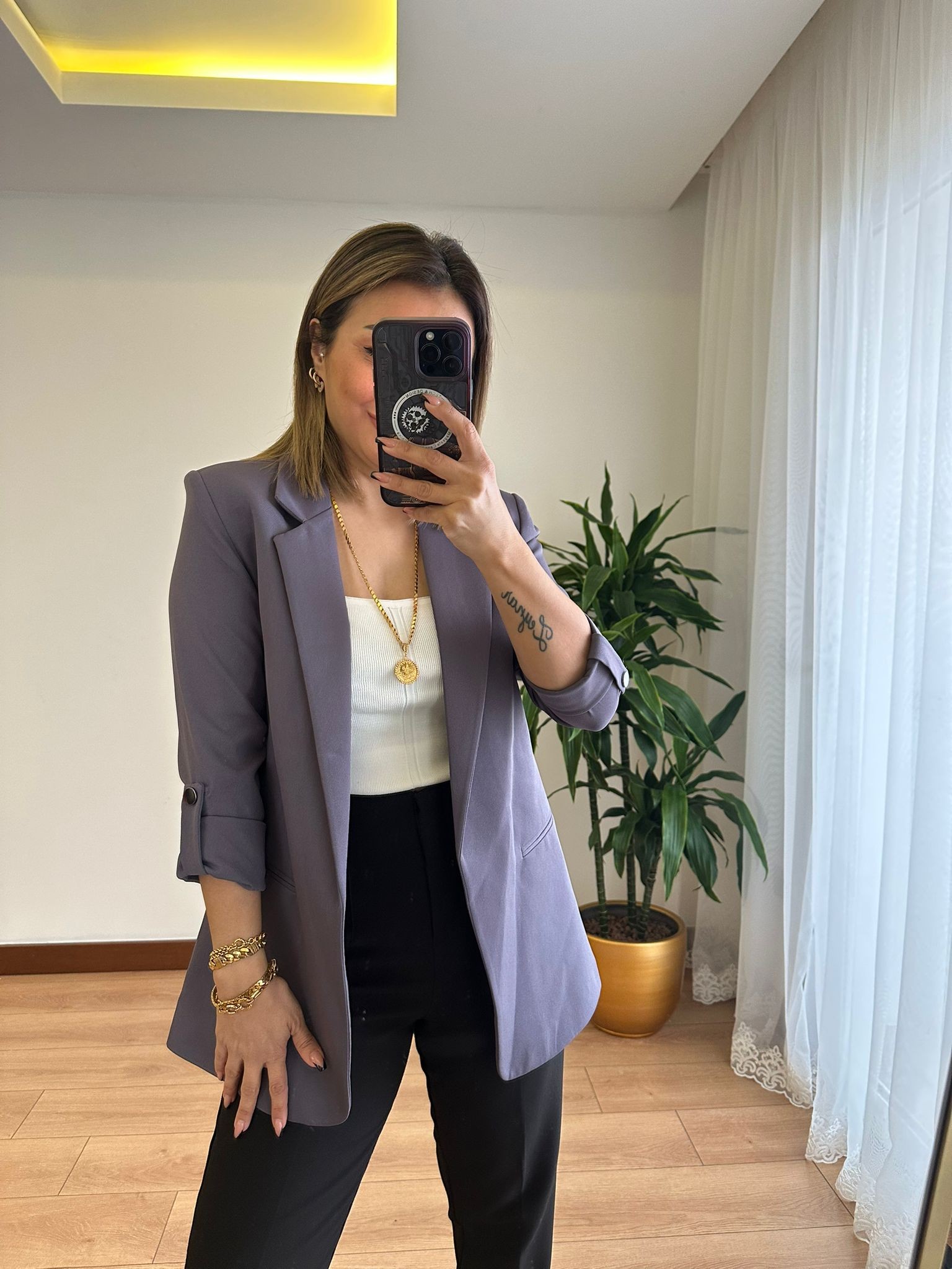 BLAZER KOLU KATLI CEKET • MOR 