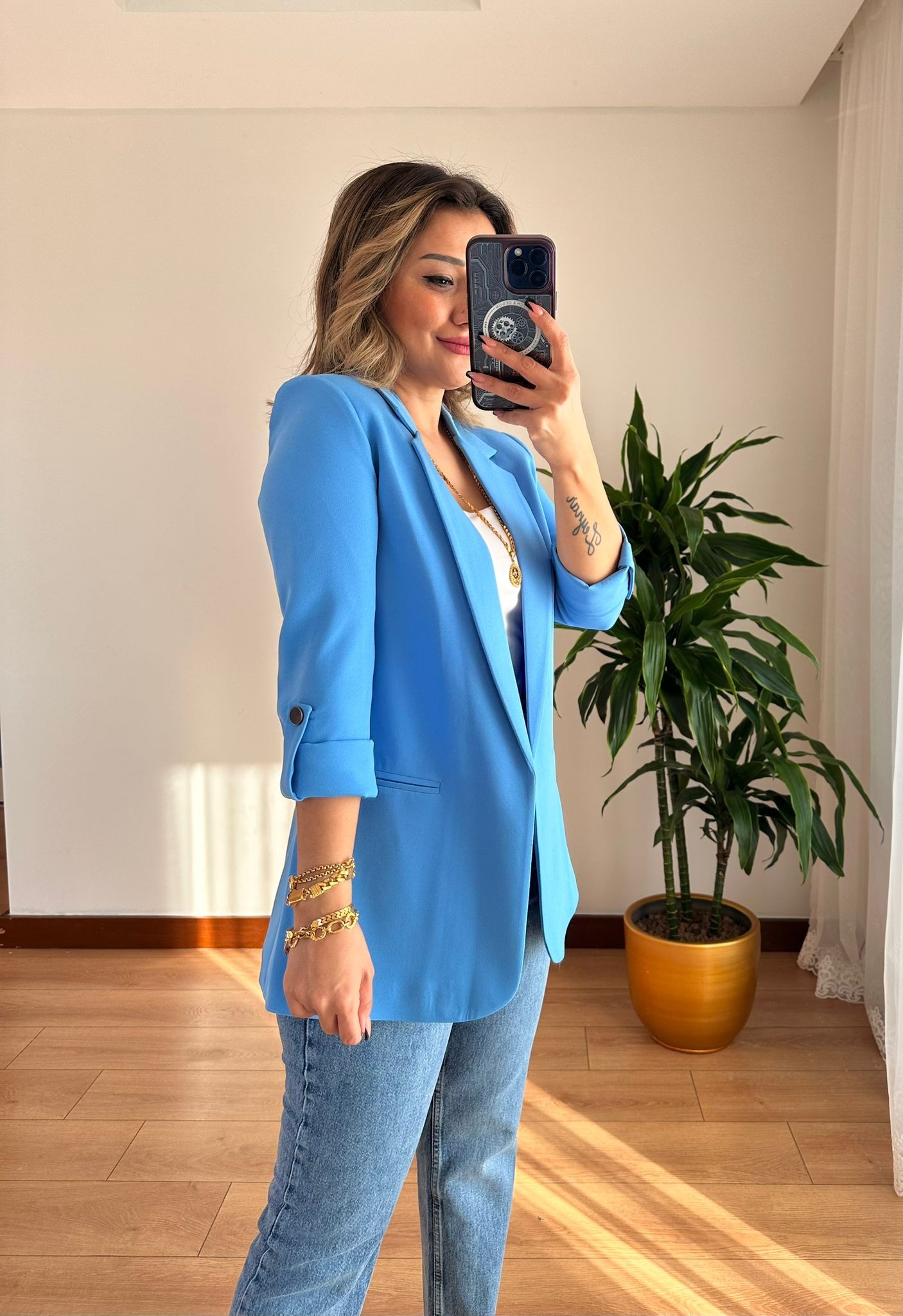 BLAZER KOLU KATLI CEKET • MAVİ