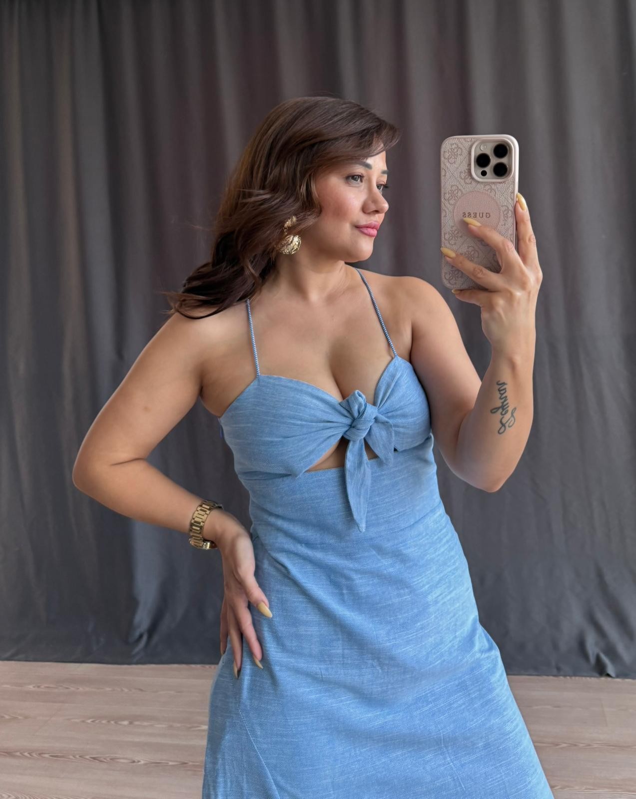 Olive Yırtmaç Detaylı Elbise