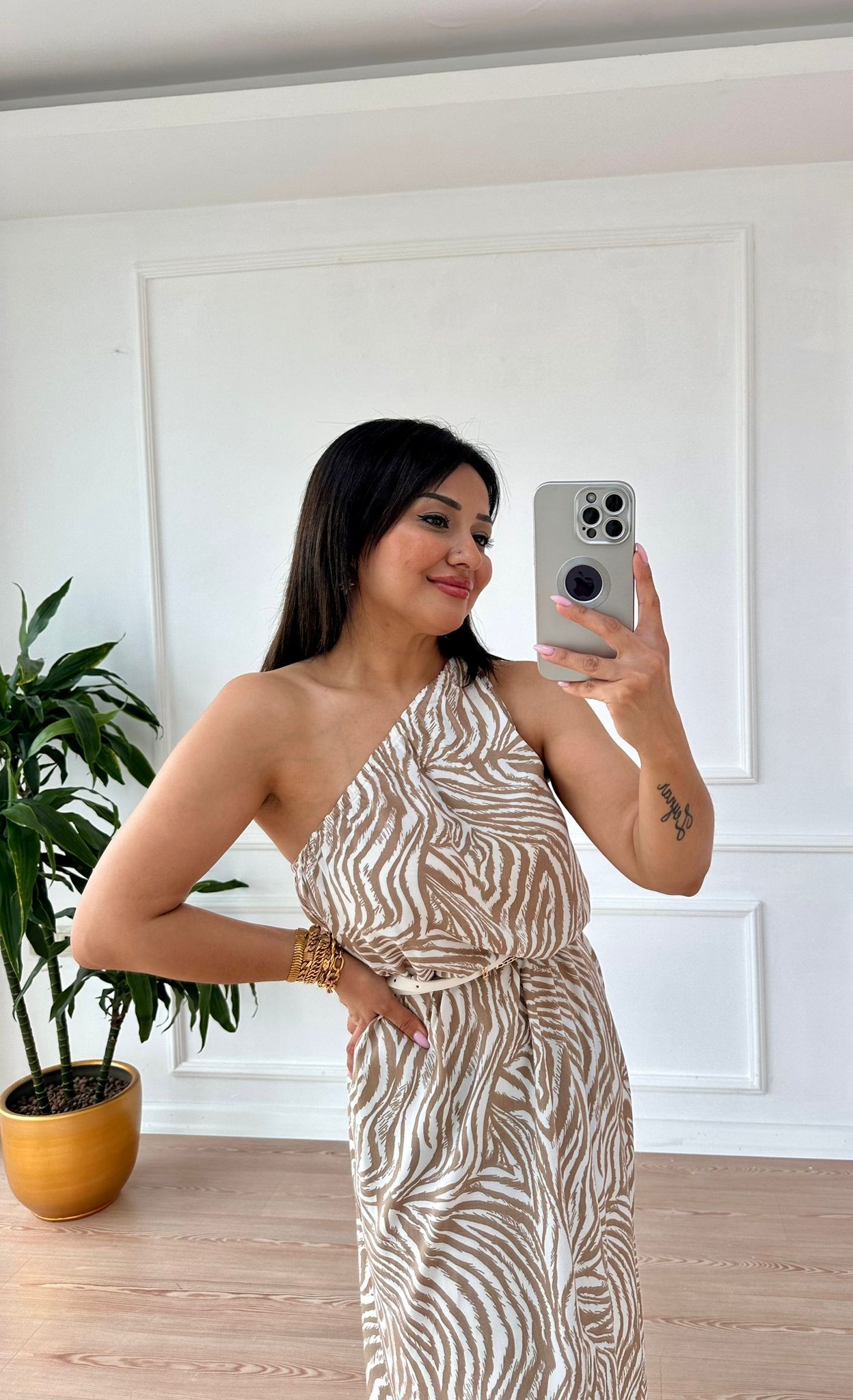 ZEBRA TEK OMUZ ELBİSE