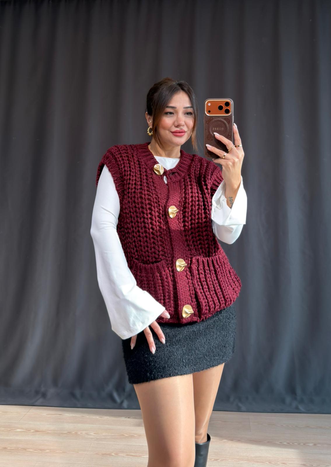 CEPLİ SELANİK YELEK - BORDO