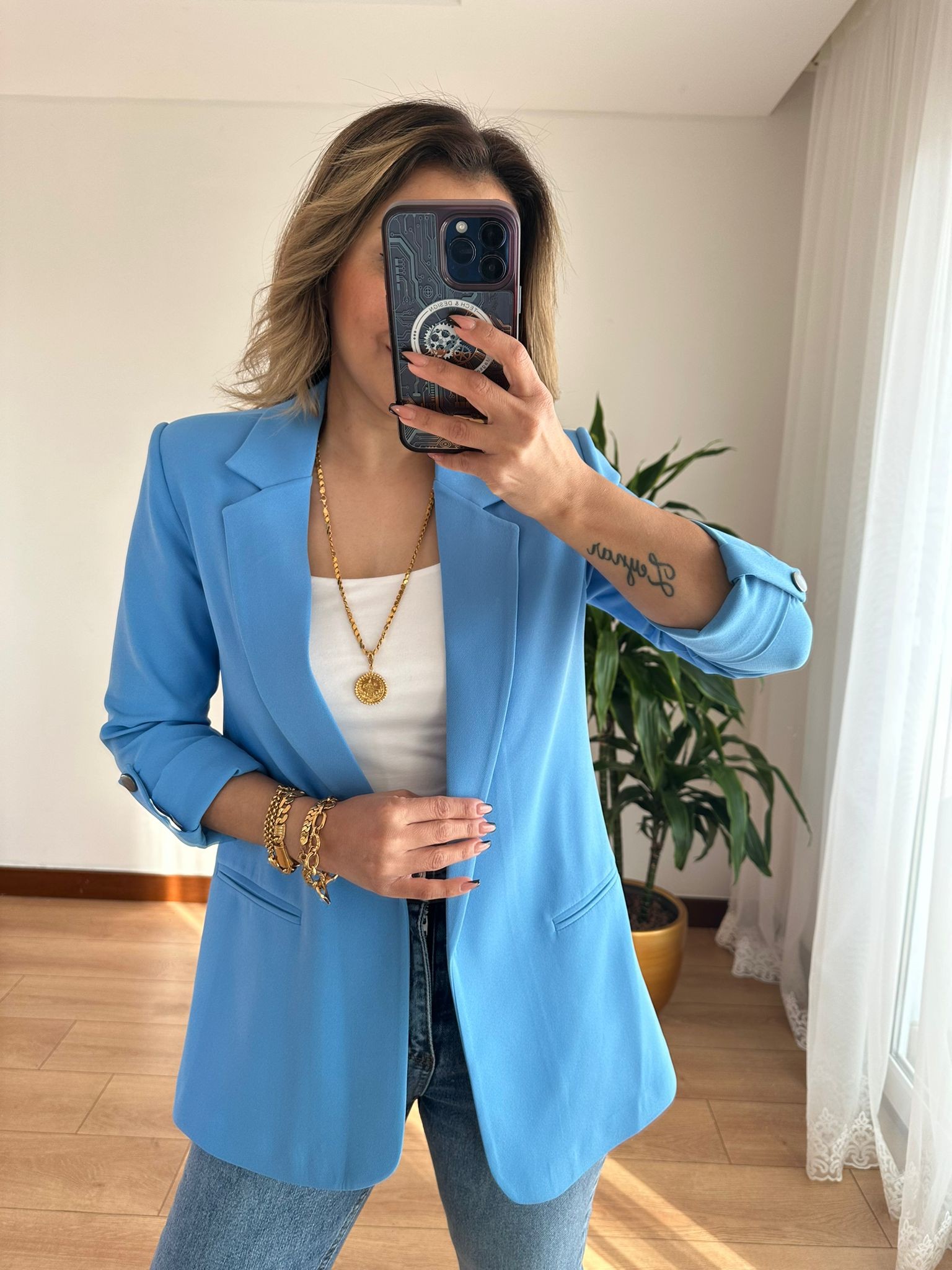 BLAZER KOLU KATLI CEKET • MAVİ