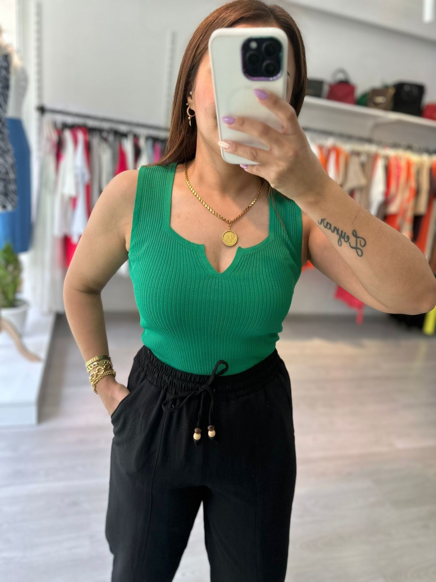 V Detay Triko Body Yeşil