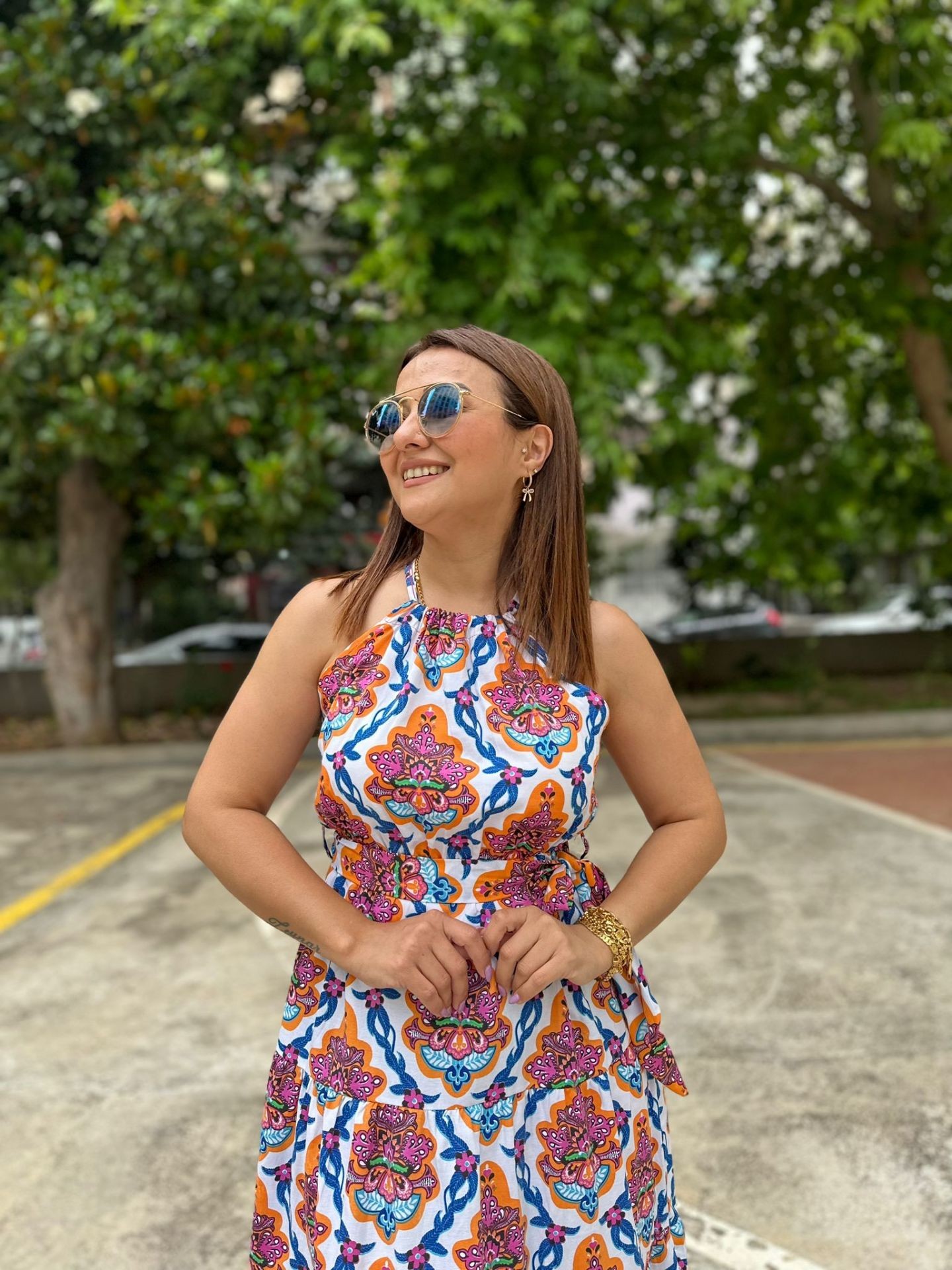 Halter Yaka Elbise Renkli