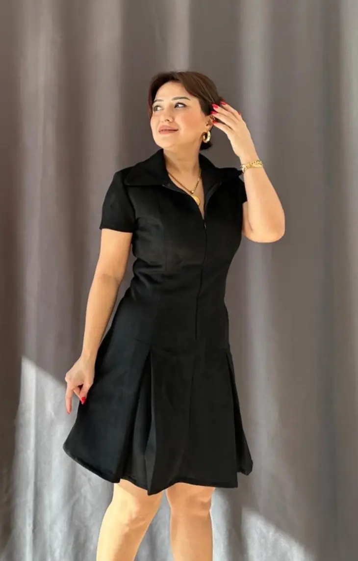 Fermuar Detaylı Süet Elbise - Nilgün Karakaya Boutique