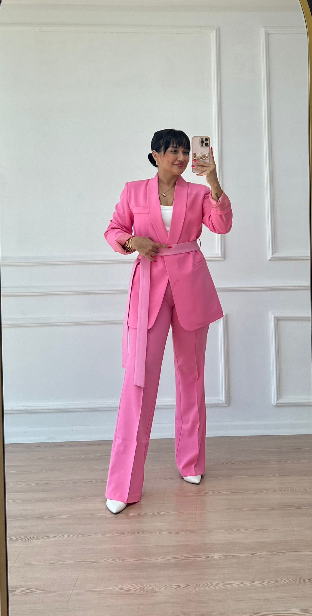 KUŞAKLI BLAZER TAKIM • PEMBE