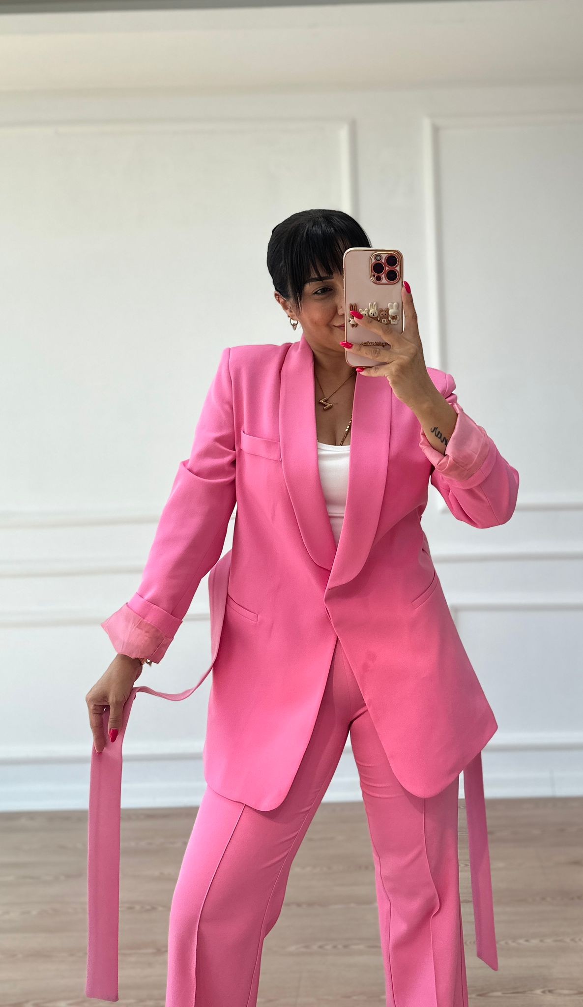 KUŞAKLI BLAZER TAKIM • PEMBE