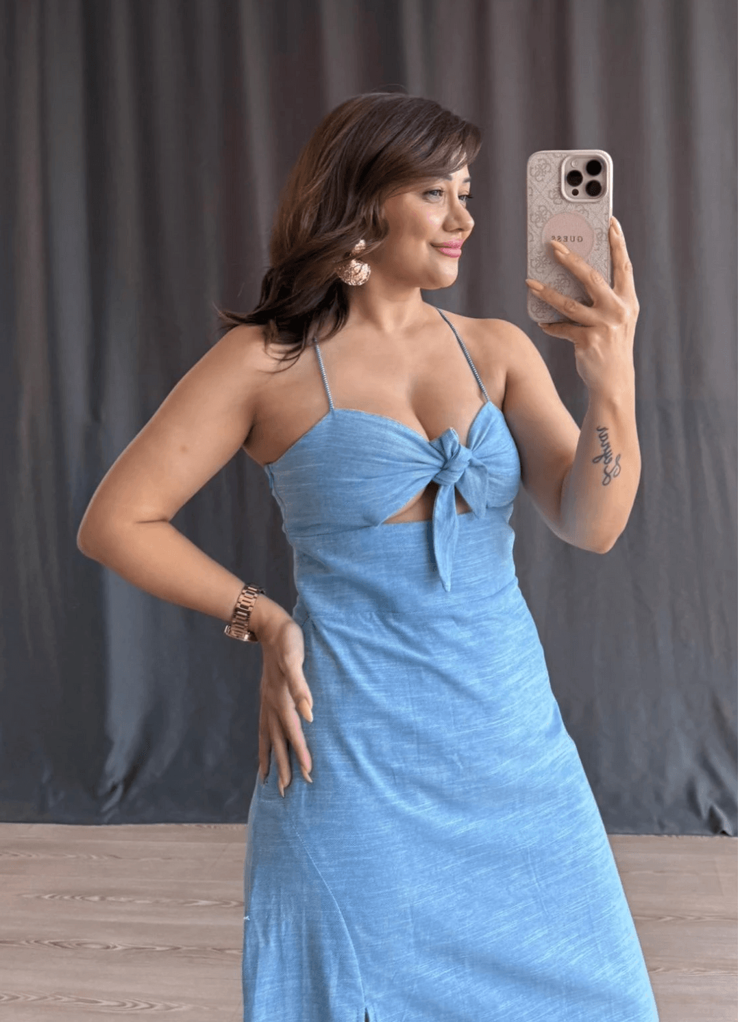 Olive Yırtmaç Detaylı Elbise | Nilgün Karakaya Butik