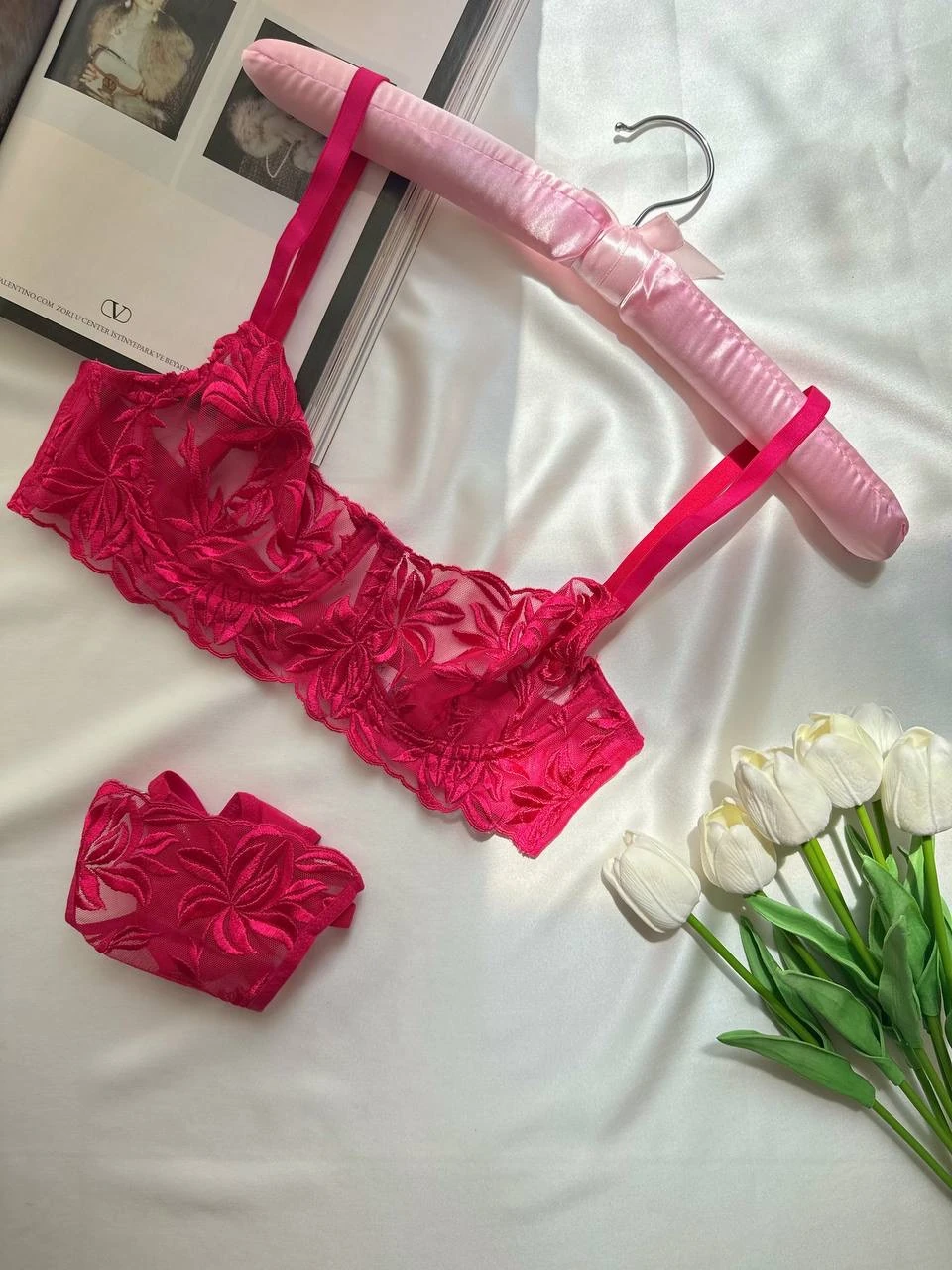 Fuşya Çiçek Detaylı Takım