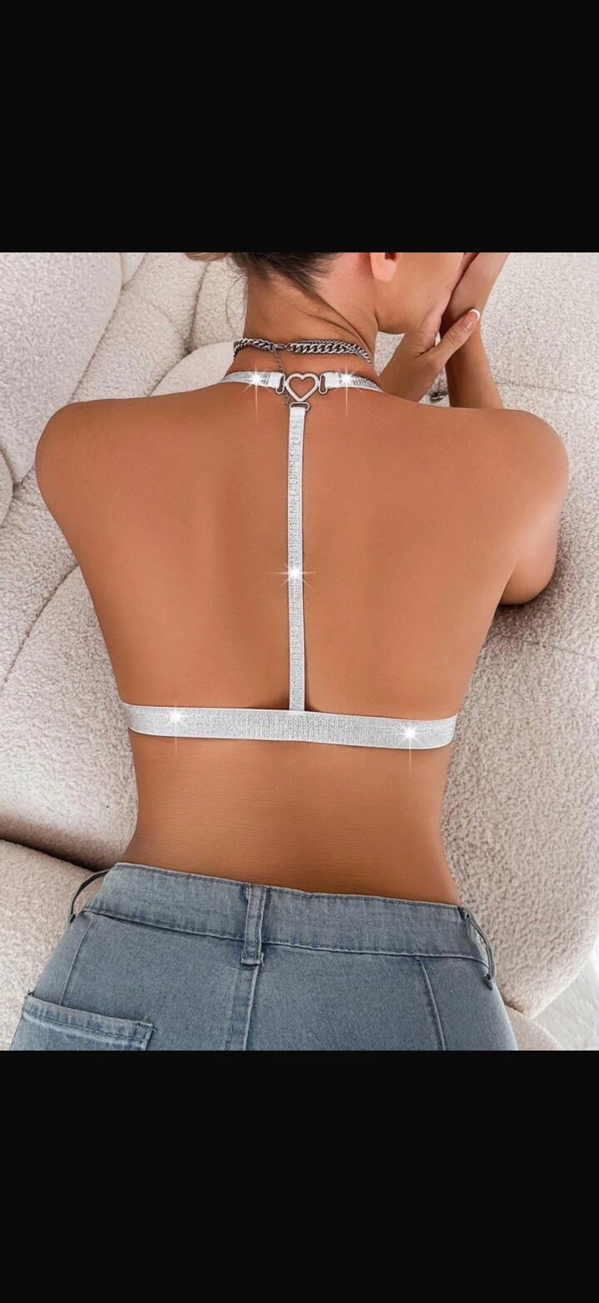 Ekru Simli Tekli Sütyen Beyaz