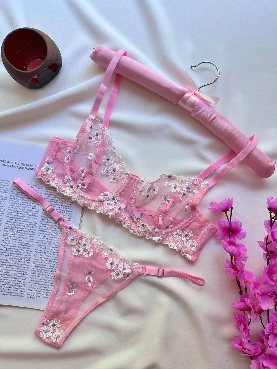 Pembe Papatya Desenli Takım