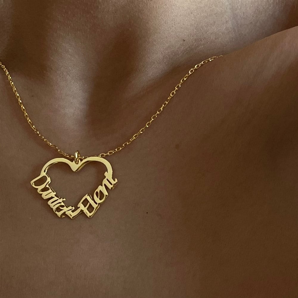 GÜMÜŞ KOLYE -İkili isim kalp kolye