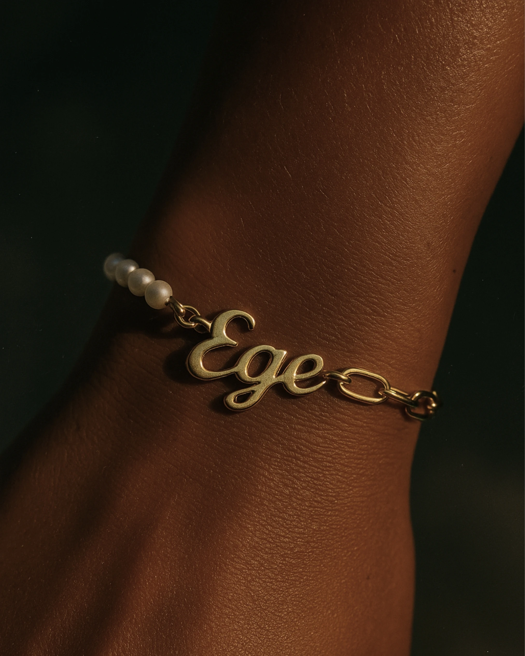 GÜMÜŞ BİLEKLİK - Yarı inci yarı zincir isim bileklik