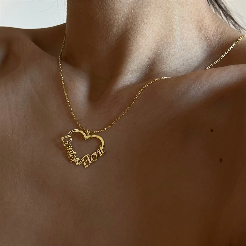 GÜMÜŞ KOLYE -İkili isim kalp kolye