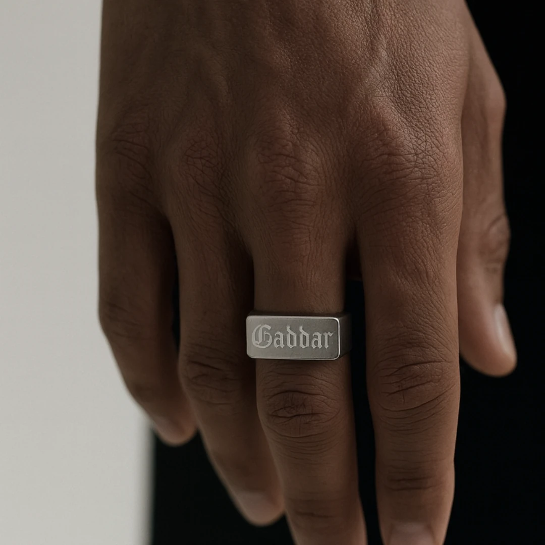 GÜMÜŞ YÜZÜK - 925 AYAR Yazılı kalın şerit erkek yüzük