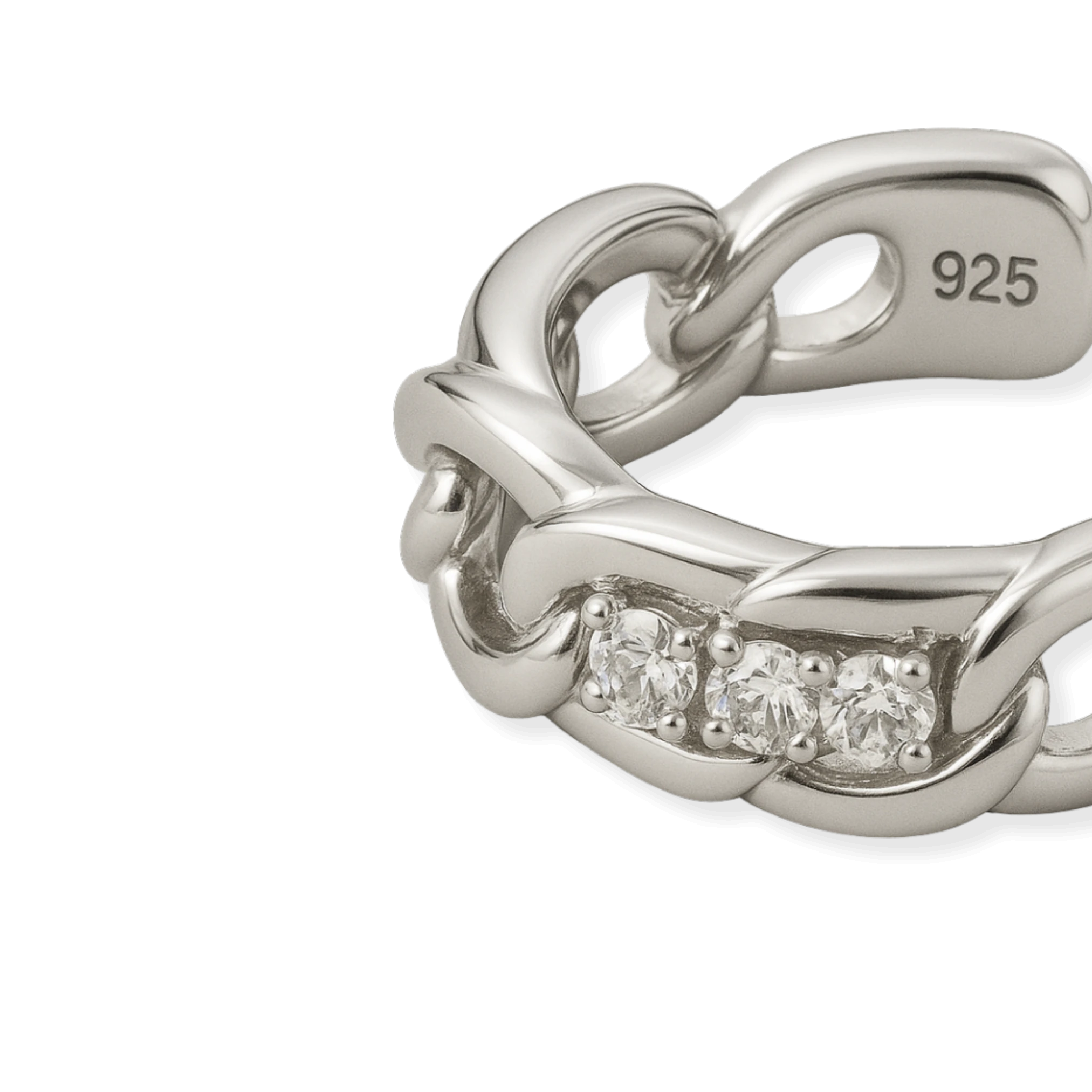 GÜMÜŞ EARCUFF - Taş detaylı zincir model earcuff