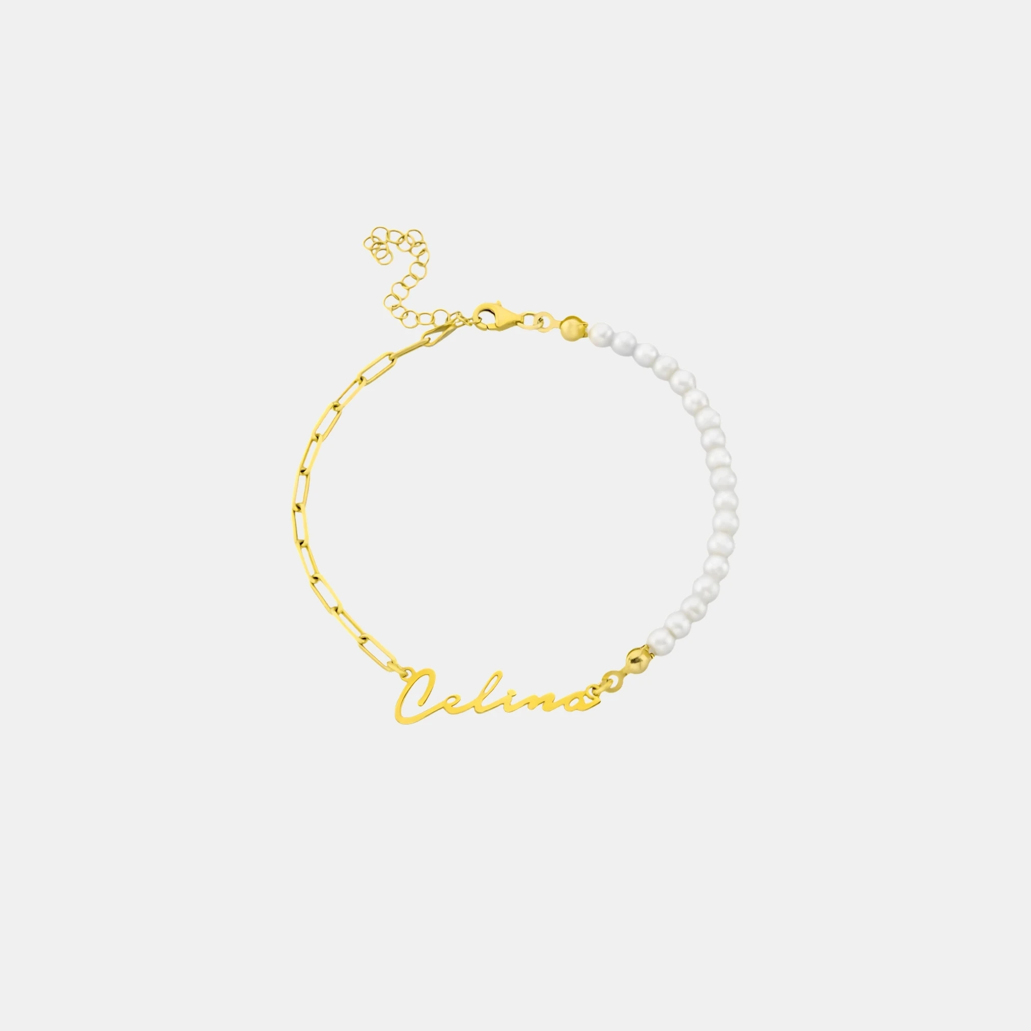 GÜMÜŞ BİLEKLİK - Yarı inci yarı zincir isim bileklik