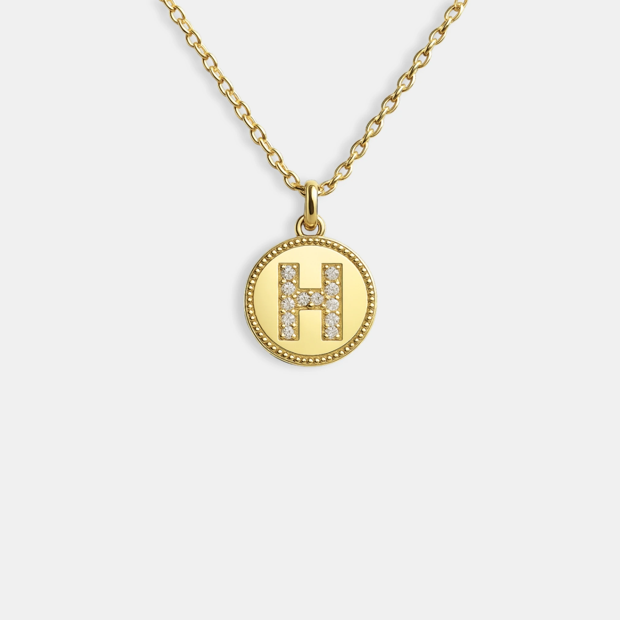 GÜMÜŞ KOLYE - Mini madalyon taşlı harf kolye