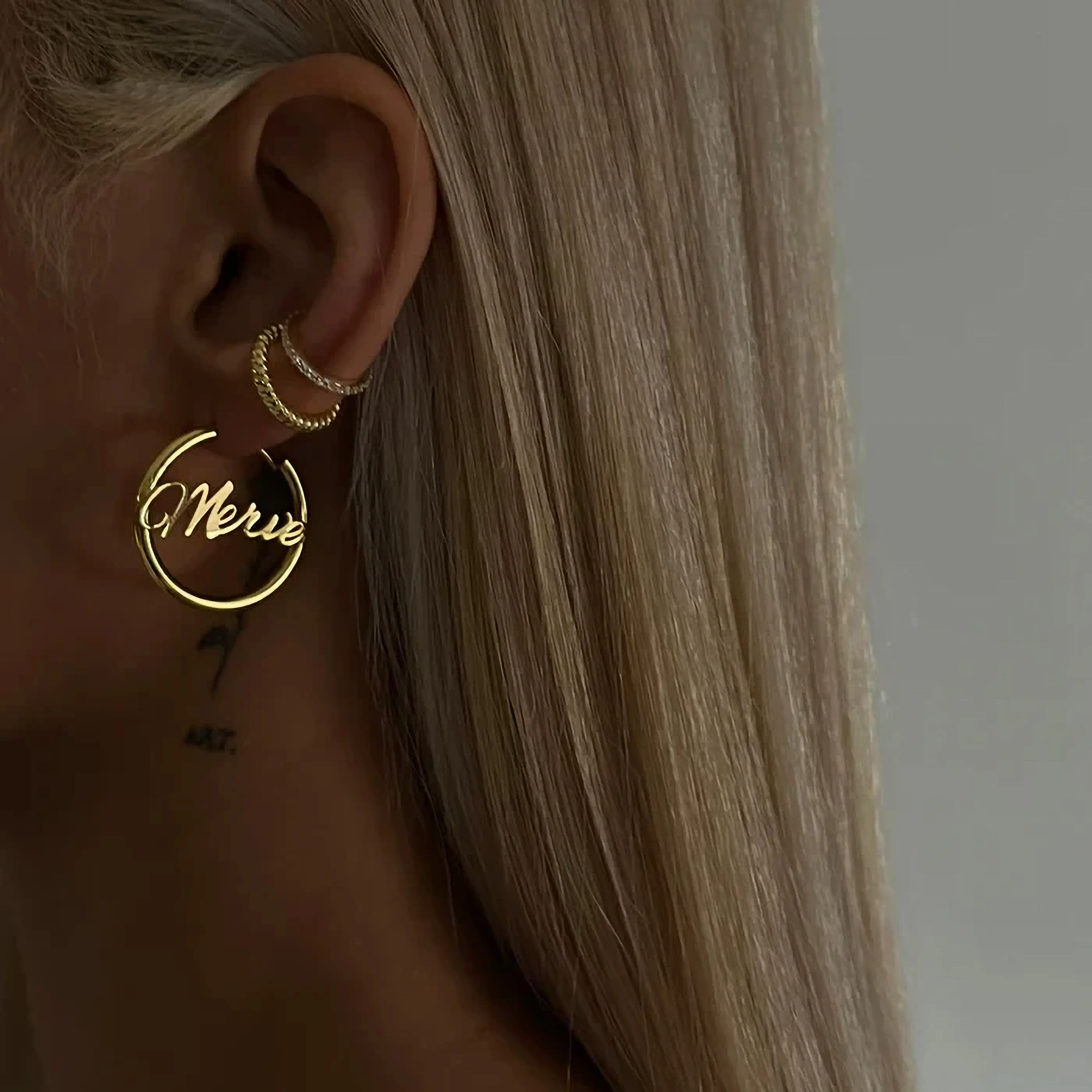 GÜMÜŞ KÜPE - Kalın Halka 925 AYAR İsim Küpe