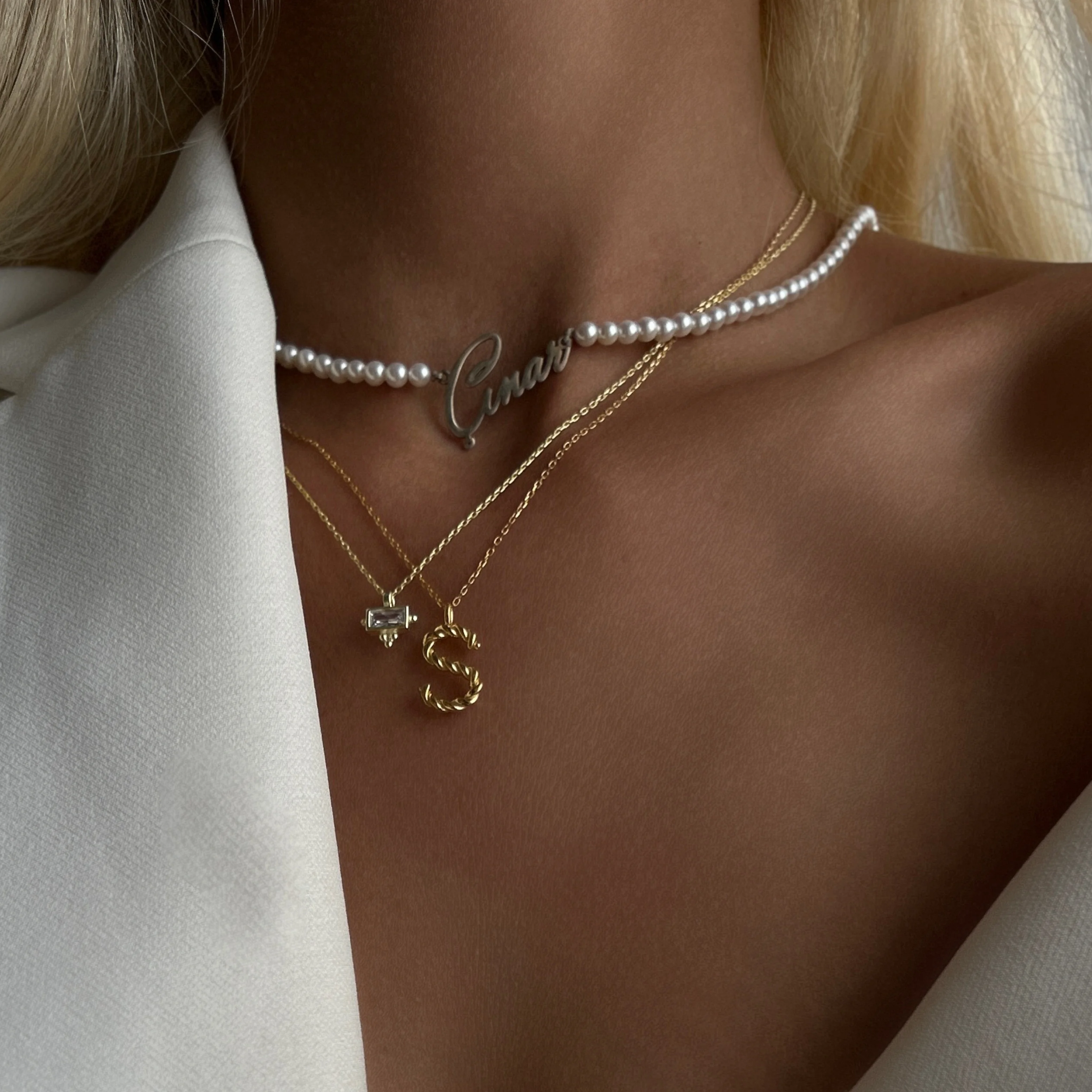 GÜMÜŞ KOLYE - İncili 925 ayar isim choker kolye