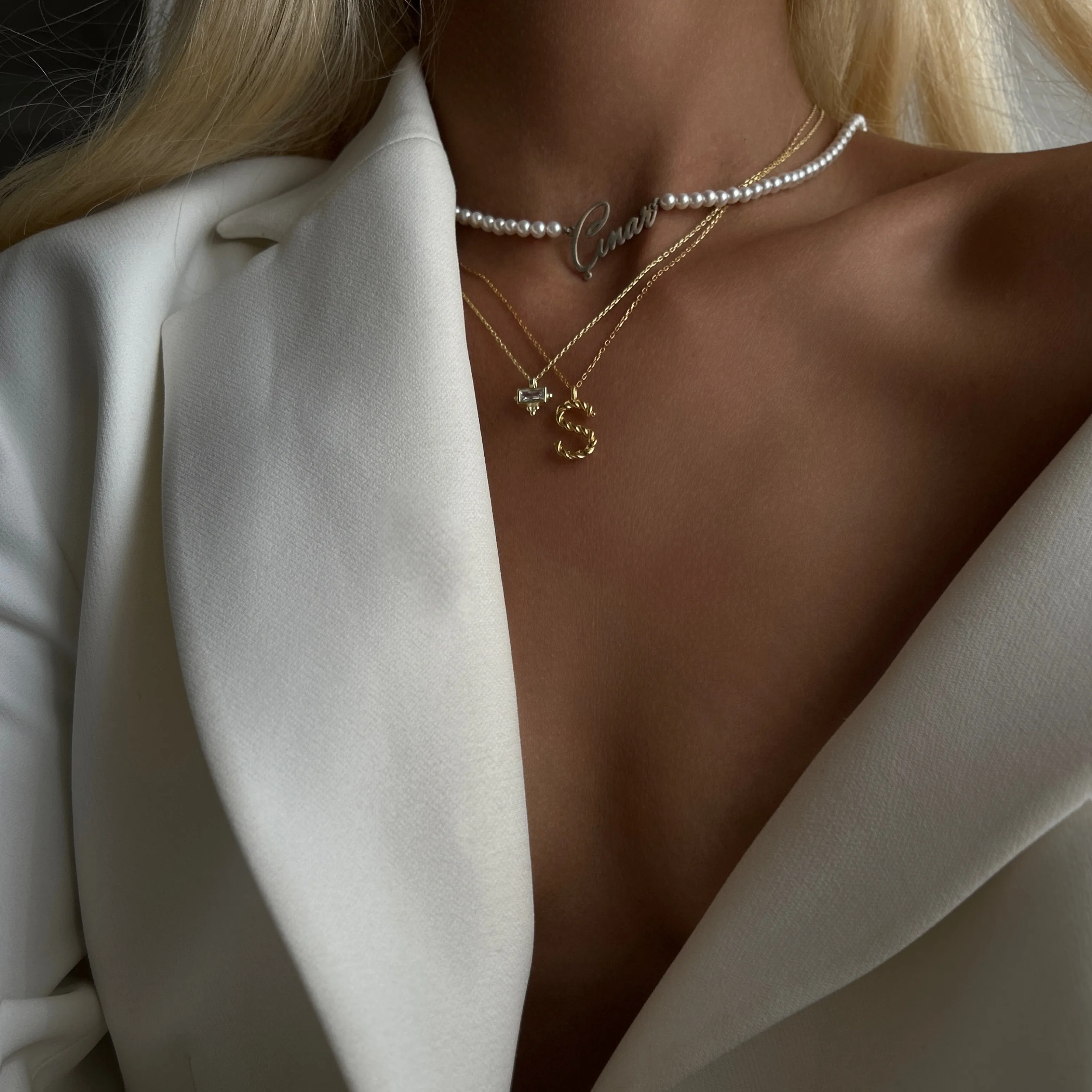 GÜMÜŞ KOLYE - İncili 925 ayar isim choker kolye