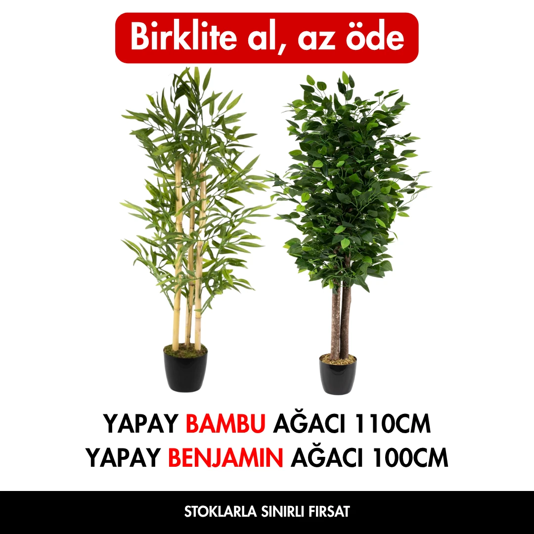 Yapay Benjamin Ağacı 100cm + Yapay Bambu Ağacı 110cm - İKİLİ FIRSAT