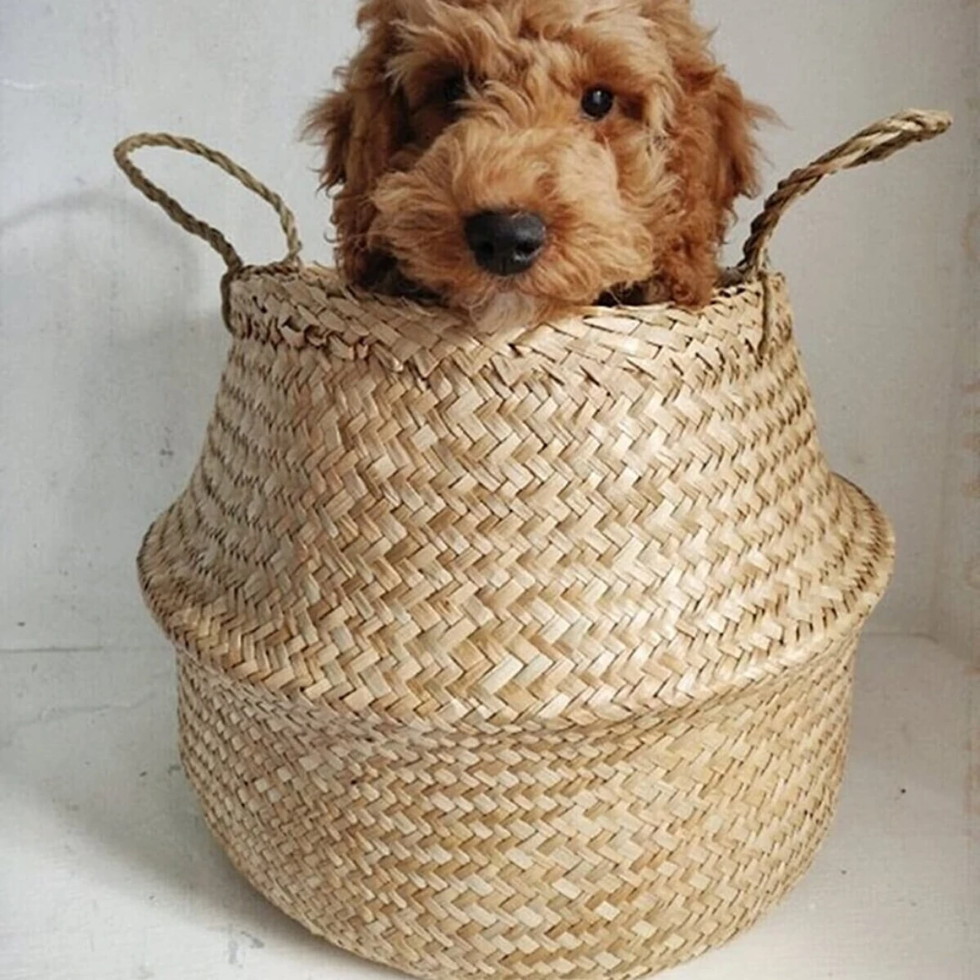 Natural Katlanabilir Hasır Saksılık - 30x28cm