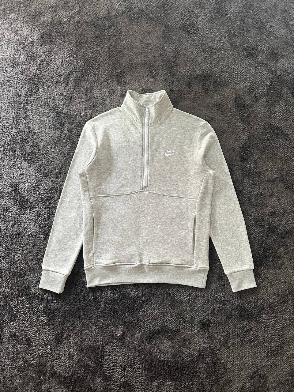 Club Fleece Brushed-Back Yarım Fermuarlı Sweatshirt - Gri Melanj