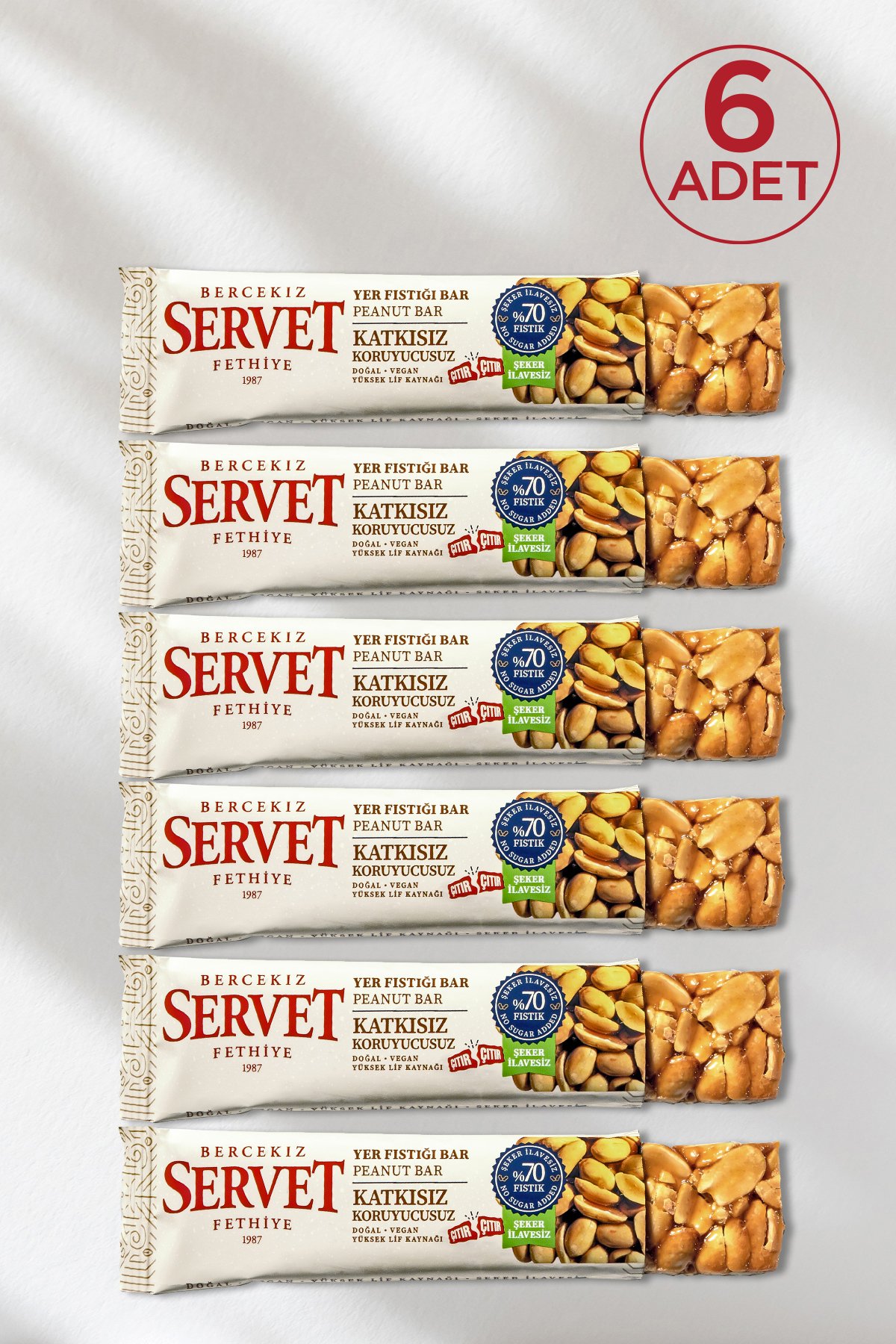 Şeker İlavesiz Yer Fıstığı Krokan Bar 120 gr (6 x 20 gr)