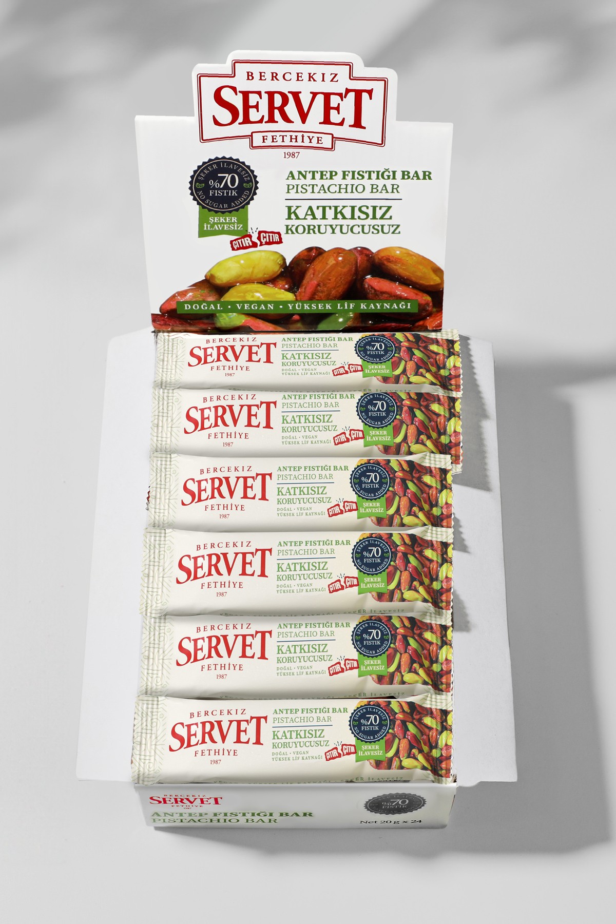 Şeker İlavesiz Antep Fıstığı Krokan Bar 480 gr (24 x 20 gr) - 24 lü paket