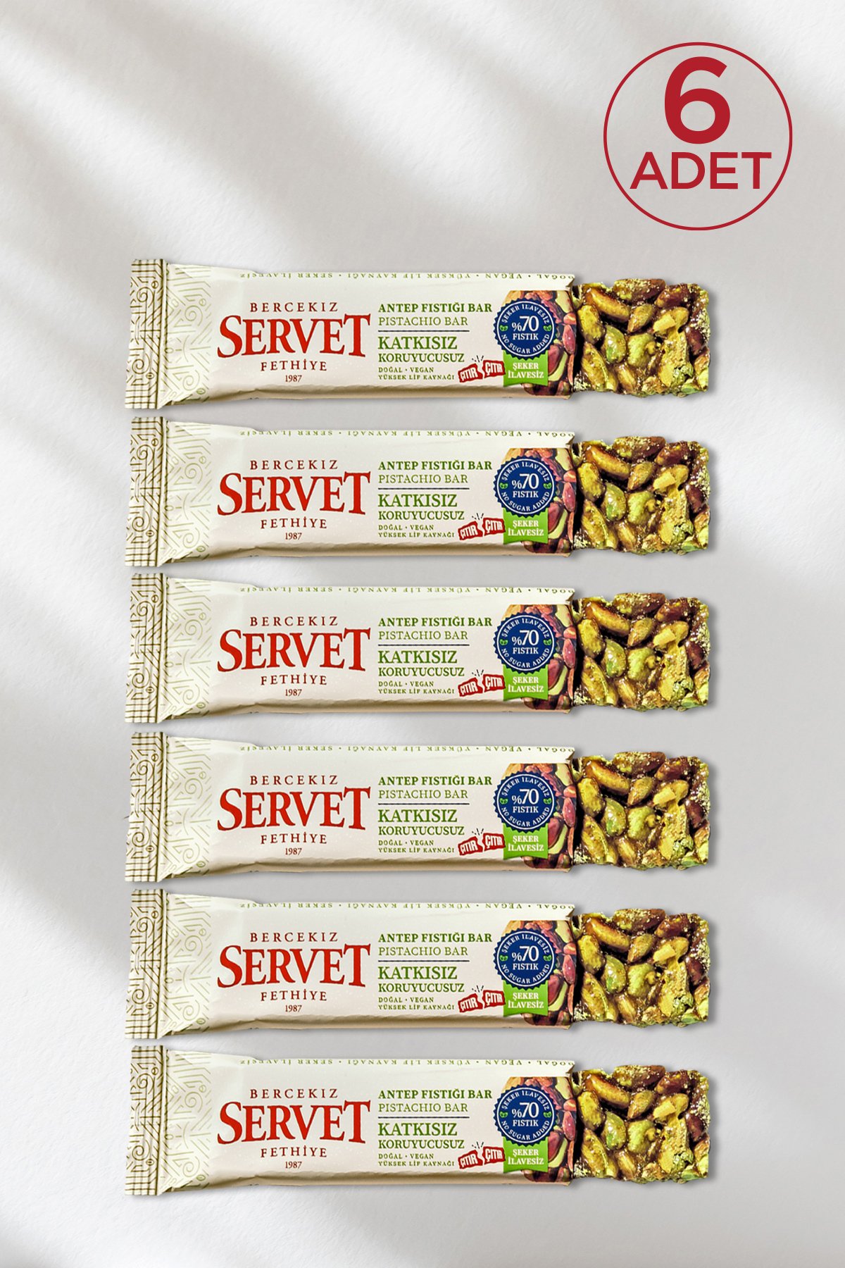 Şeker İlavesiz Antep Fıstığı Krokan Bar 120 gr (6 x 20 gr)