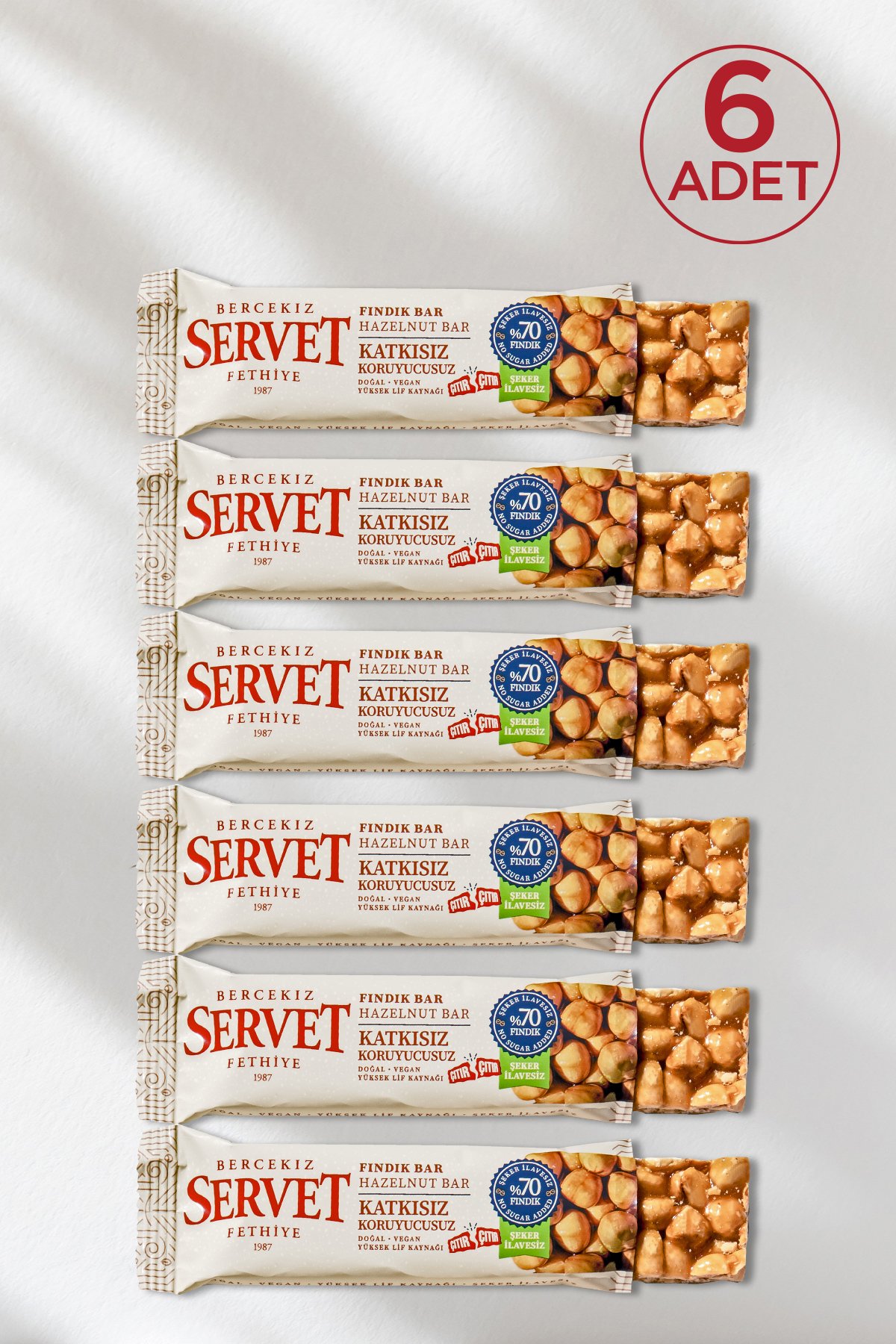 Şeker İlavesiz Fındık Krokan Bar 120 gr (6 x 20 gr)