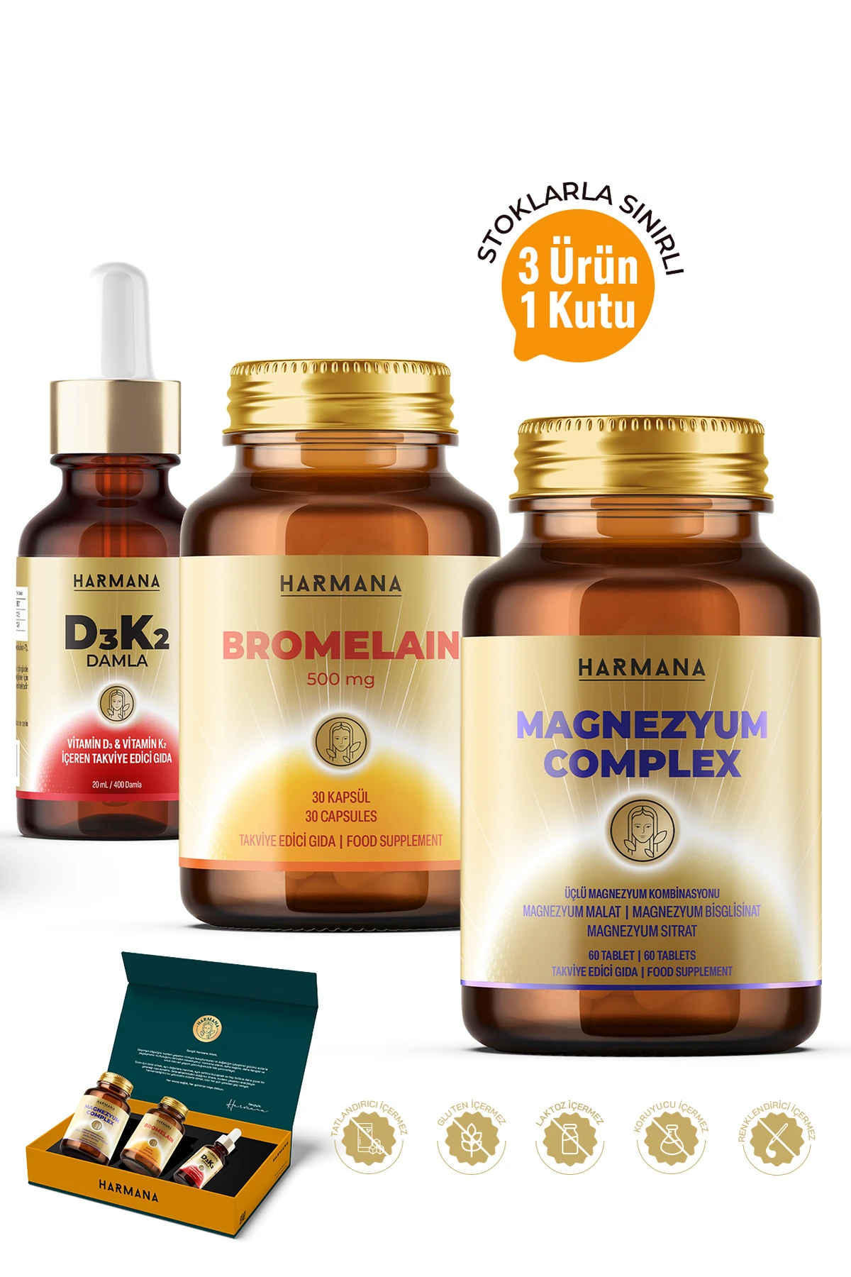 Tam Destek Paketi ~ Özel Seri ~ Magnezyum, Bromelain, D3K2