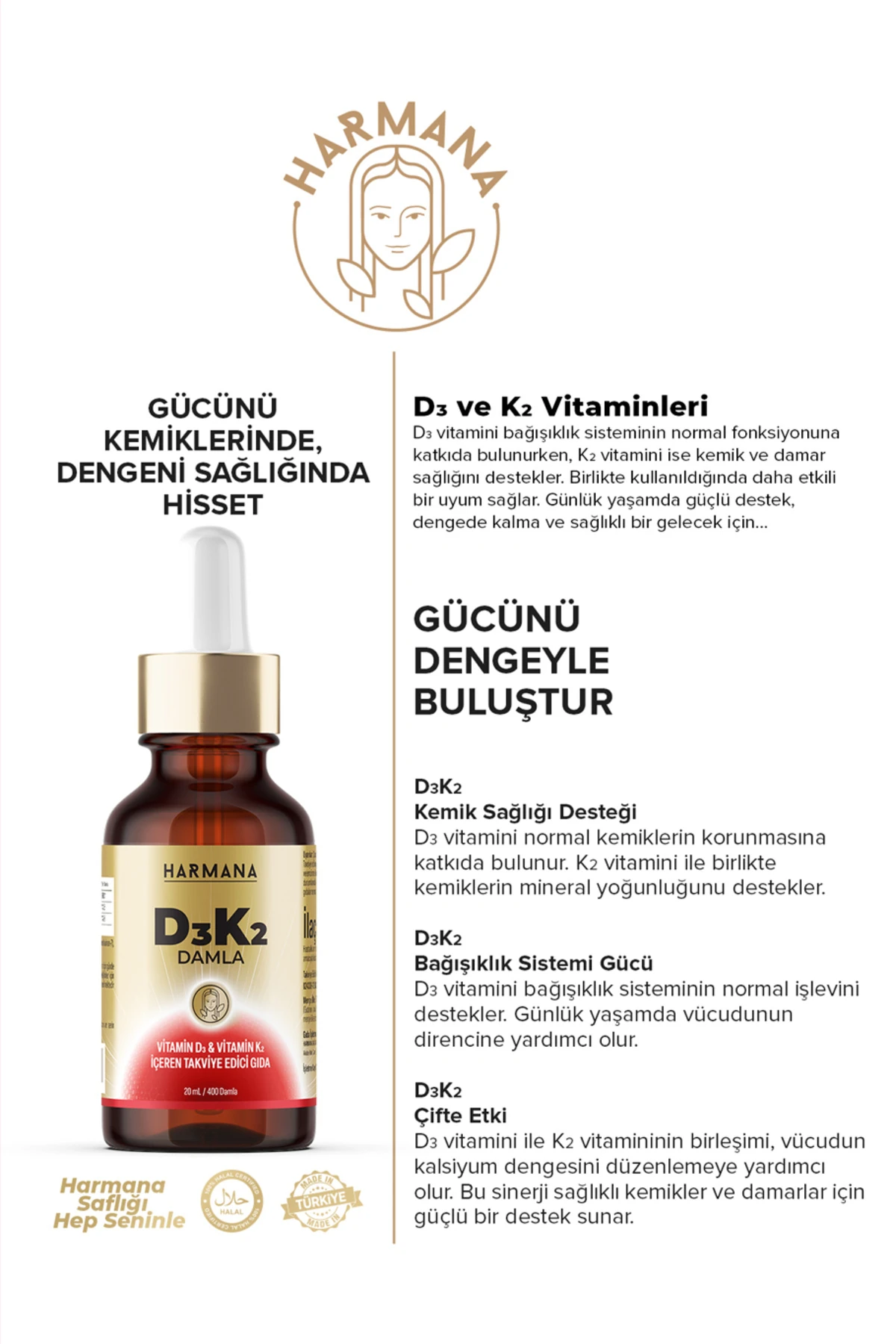 Vitamin D3 K2 Vitamin D ve K İçeren Damla 20 ml